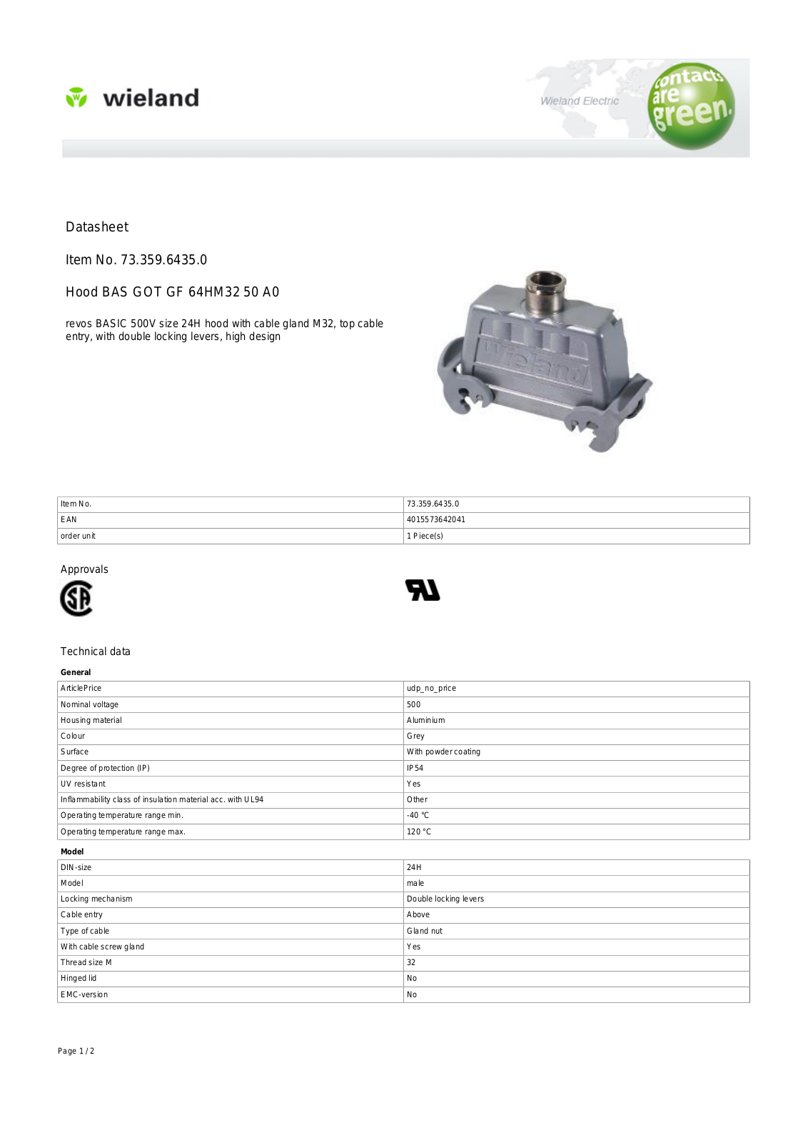 Wieland 73.359.6435.0 Data Sheet