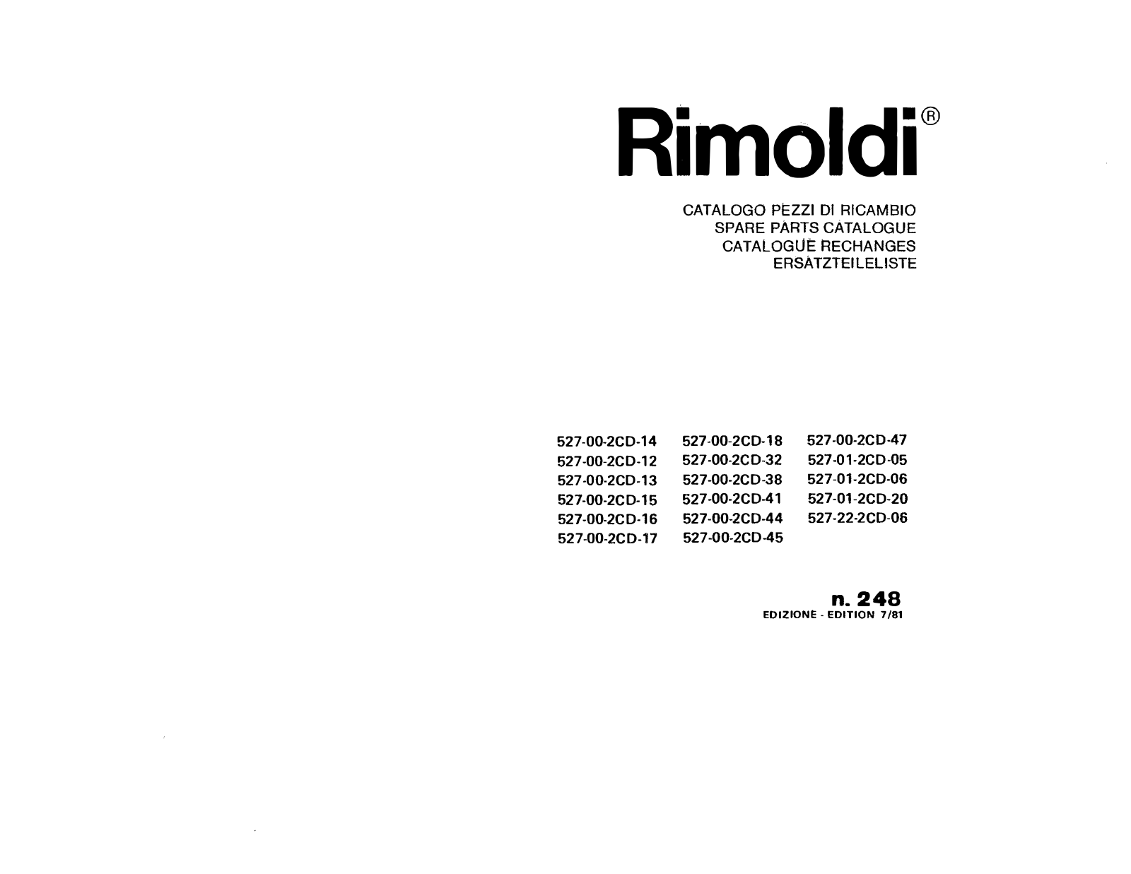 Rimoldi 527-00-2CD-12, 527-00-2CD-18, 527-00-2CD-32, 527-00-2CD-38, 527-00-2CD-41 Manual