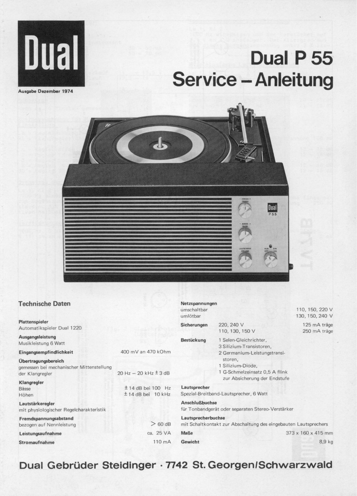 Dual P-55 Service manual