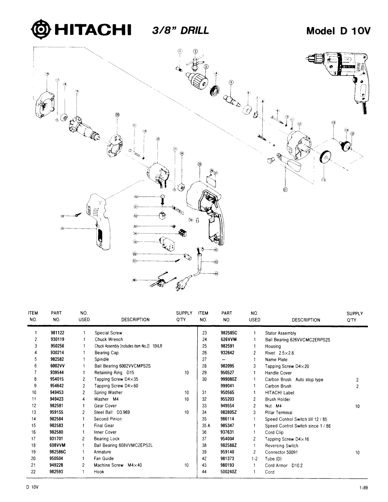 Hitachi D10V User Manual