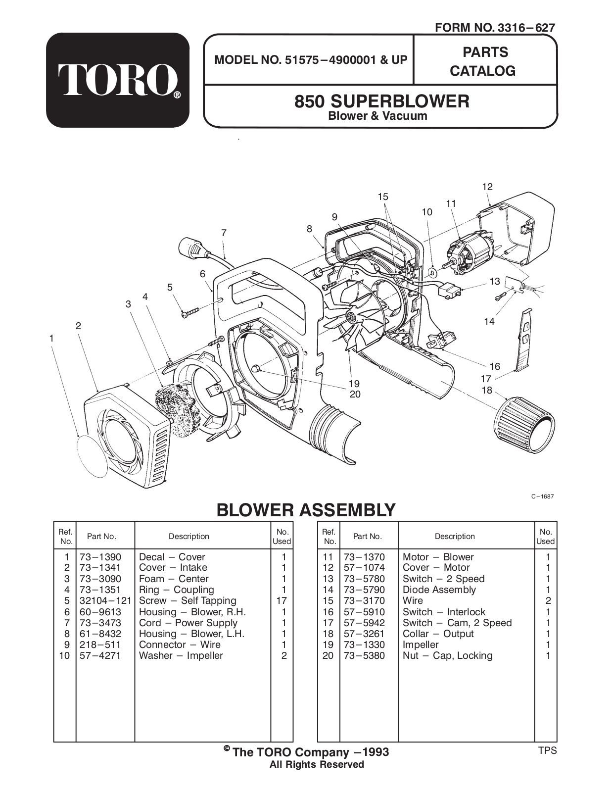 Toro 51575 Parts Catalogue