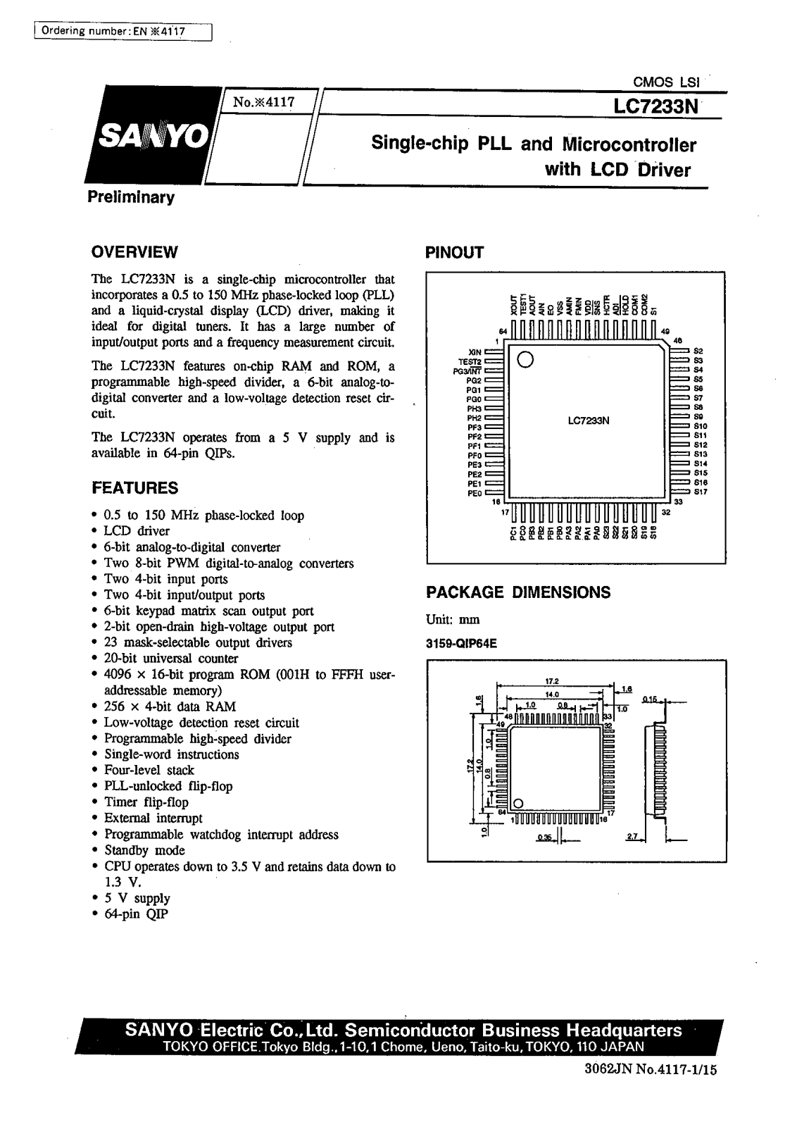 SANYO LC7233M Datasheet