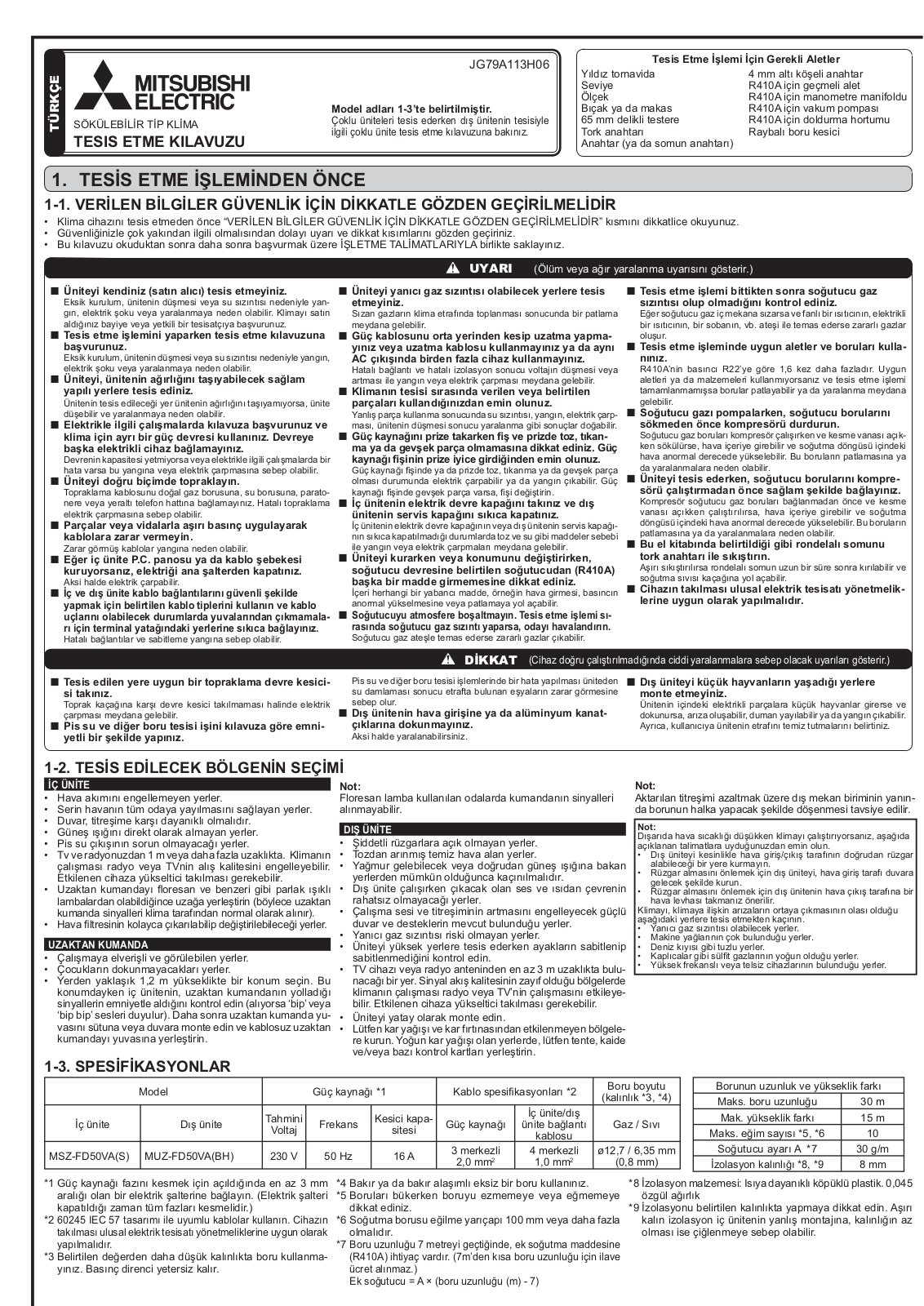 Mitsubishi JG79A113H06 INSTALLATION MANUAL