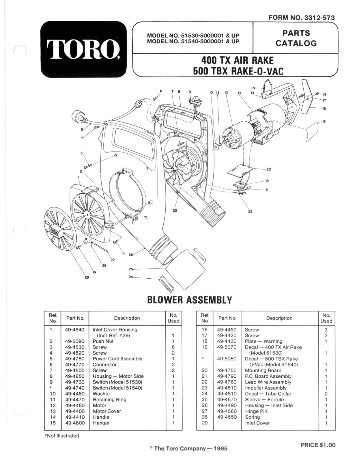 Toro 51530, 51540 Parts Catalogue