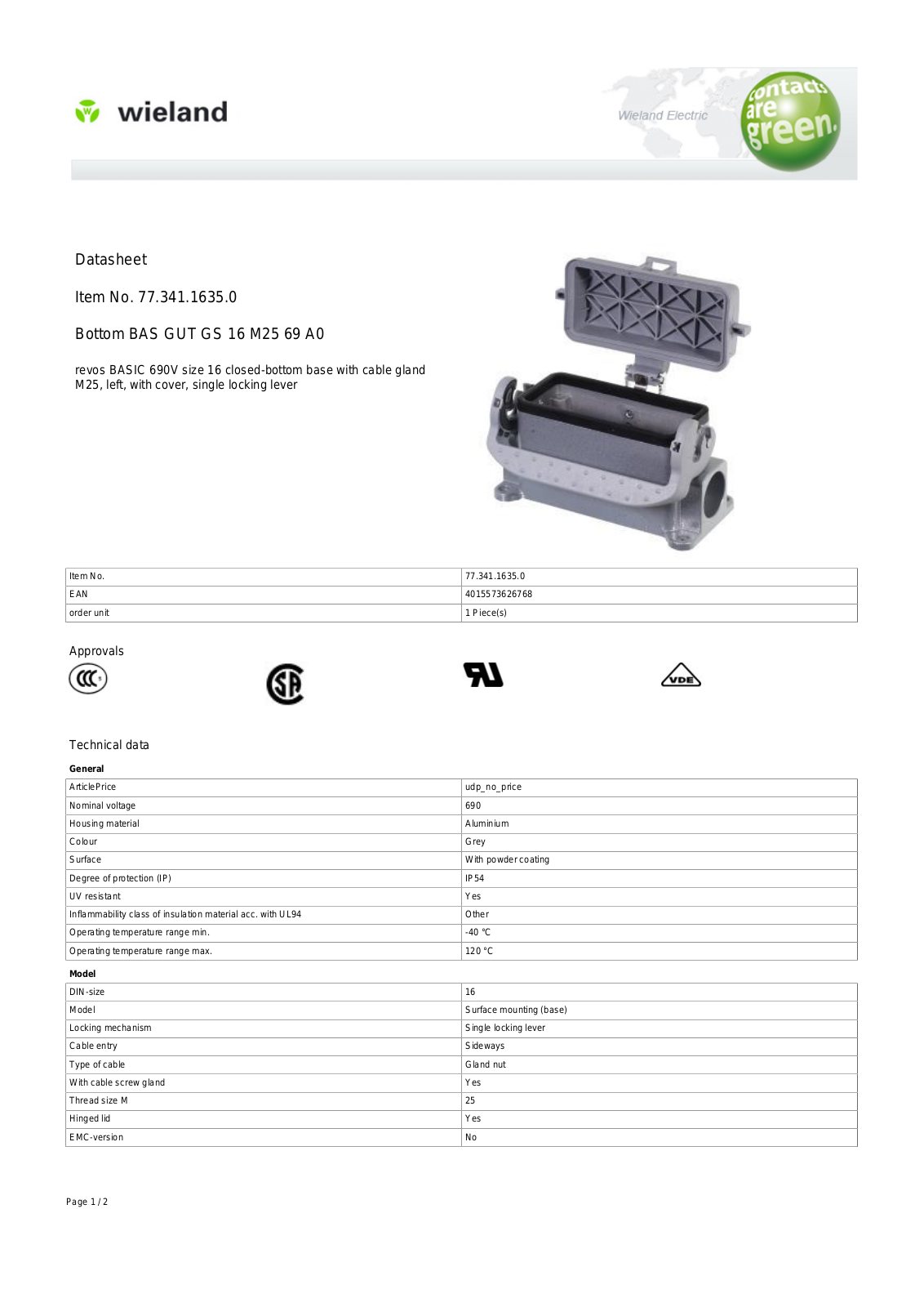 Wieland 77.341.1635.0 Data Sheet