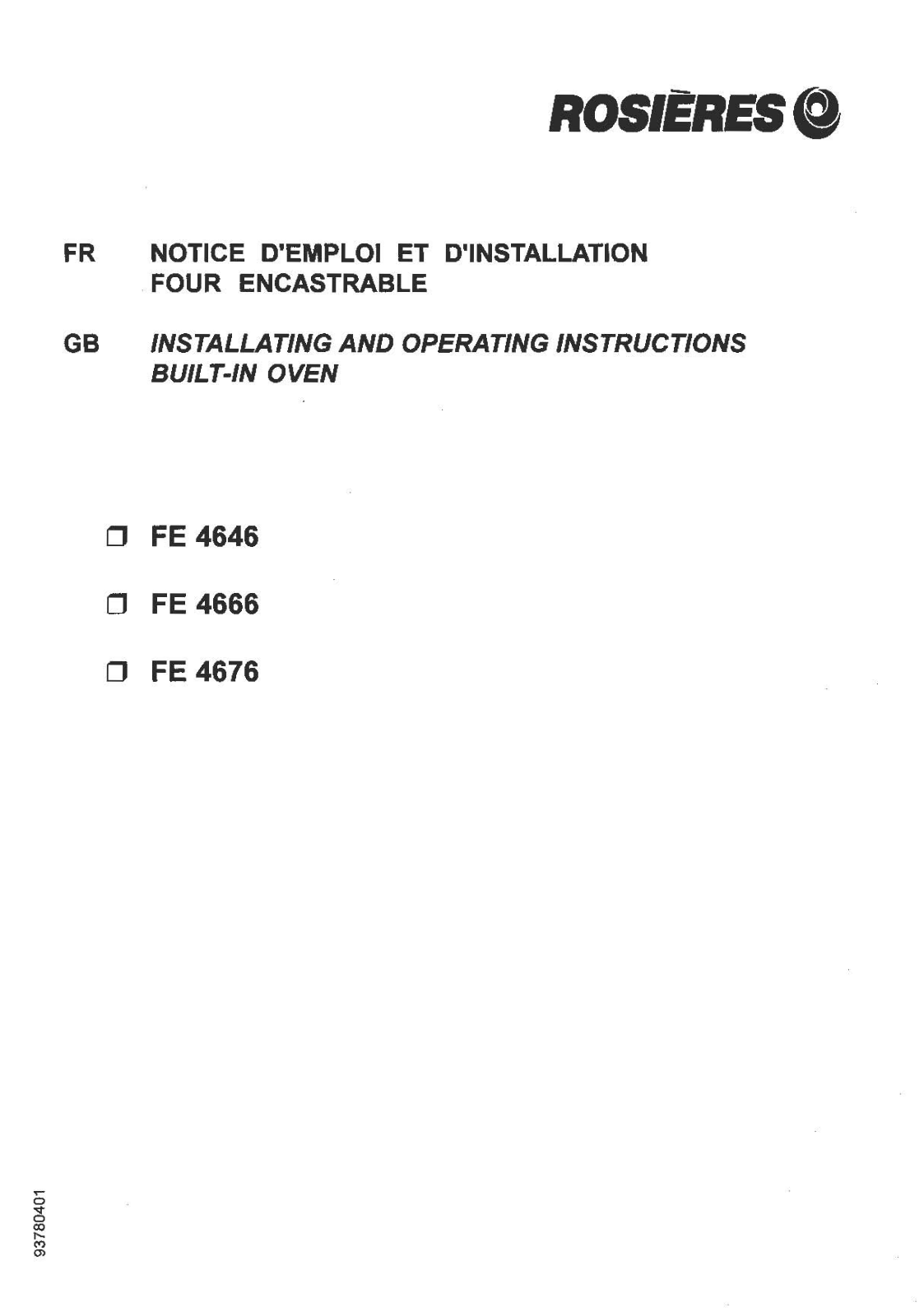 ROSIERES FE 4646, FE 4666, FE 4676 User Manual