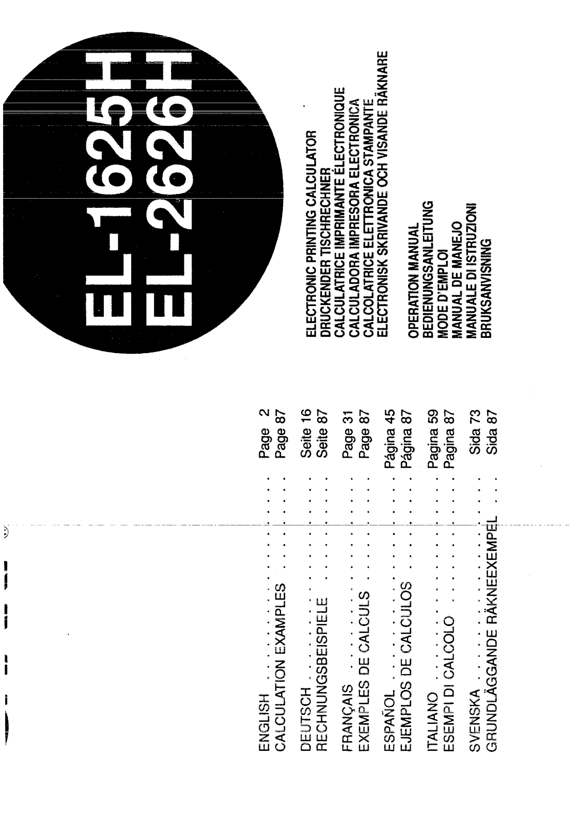 Sharp EL-1625H, EL-2626H User Manual