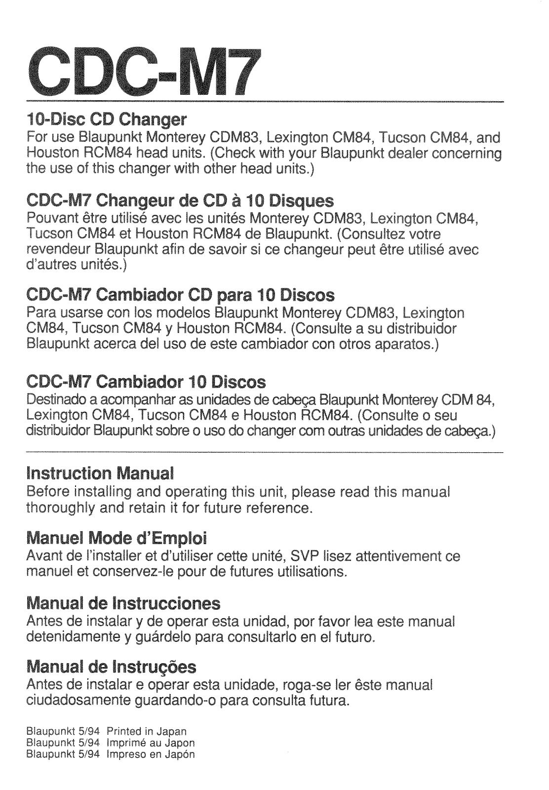 Blaupunkt CDC-M7 User Manual