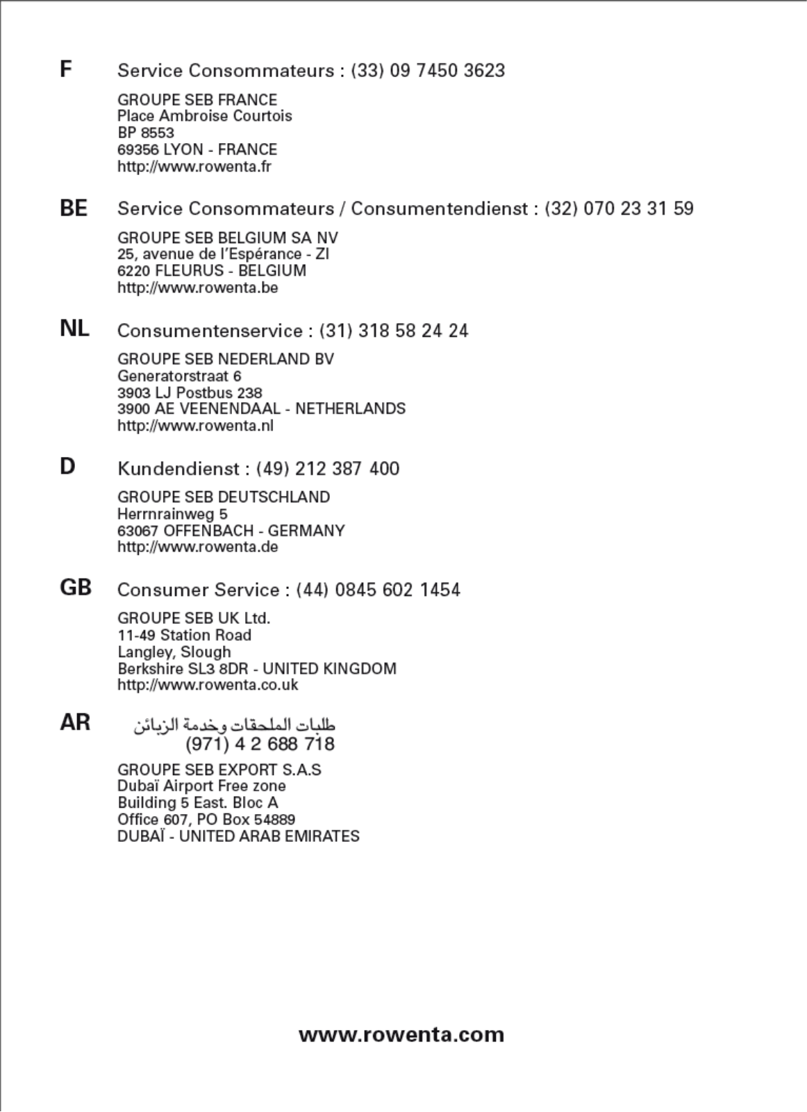 ROWENTA RO804911 User Manual