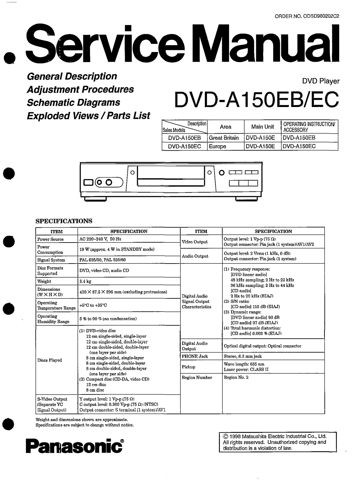 Panasonic DVDA-150, DVDA-150-EB Service manual