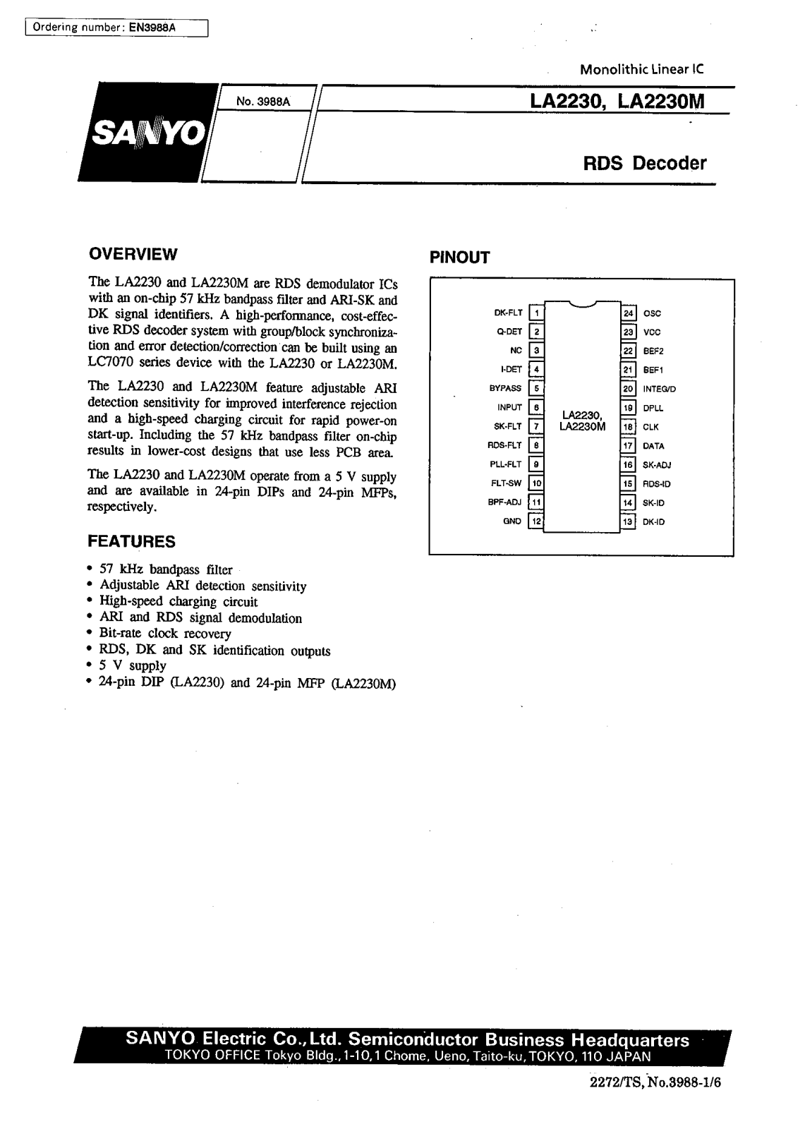 SANYO LA2230M, LA2230 Datasheet