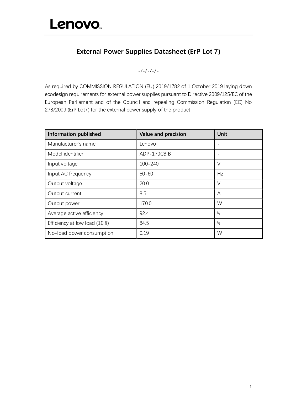 Lenovo ADP-170CB B Datasheet