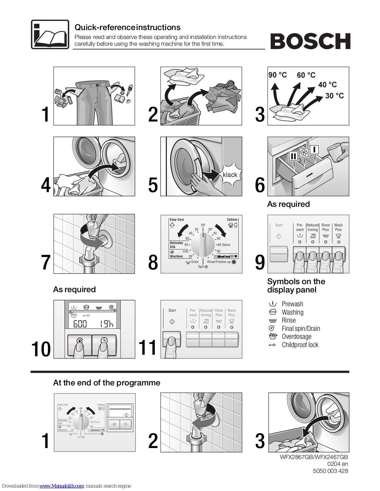 Bosch WFX2867GB, WFX2467GB Quick Reference Instructions