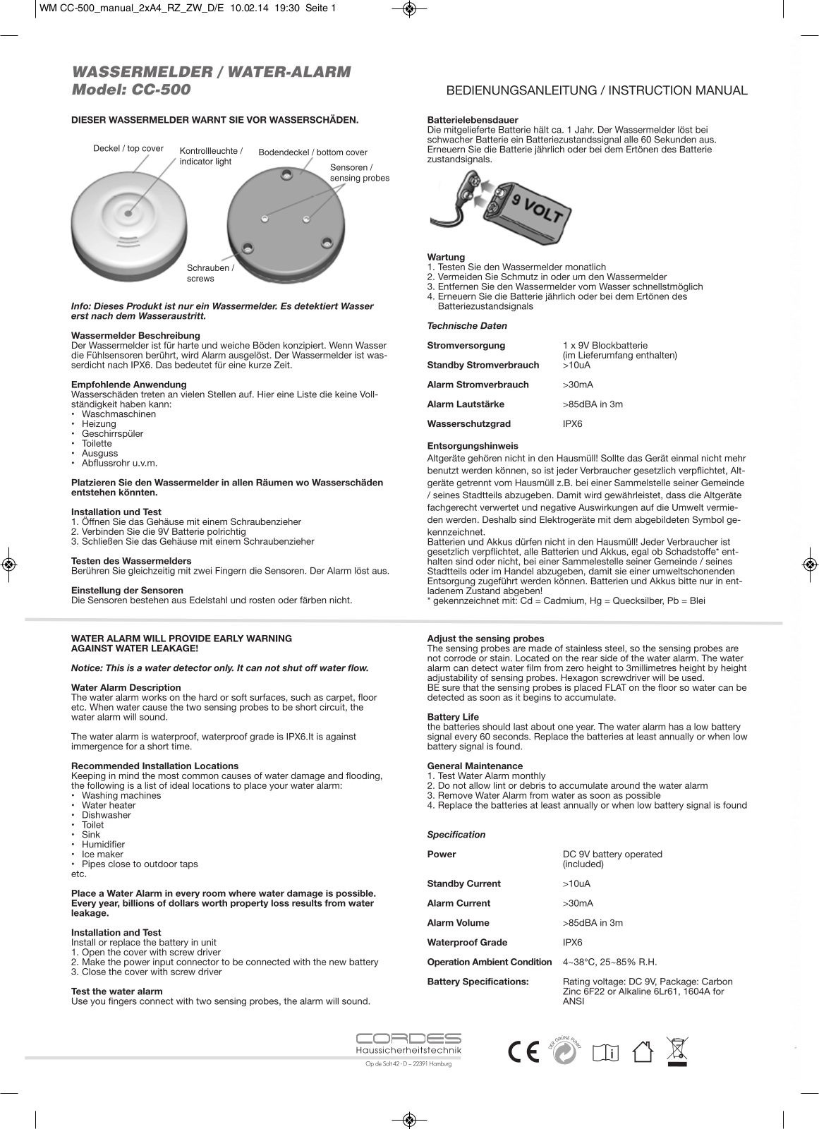 Cordes Haussicherheit CC-500 User manual