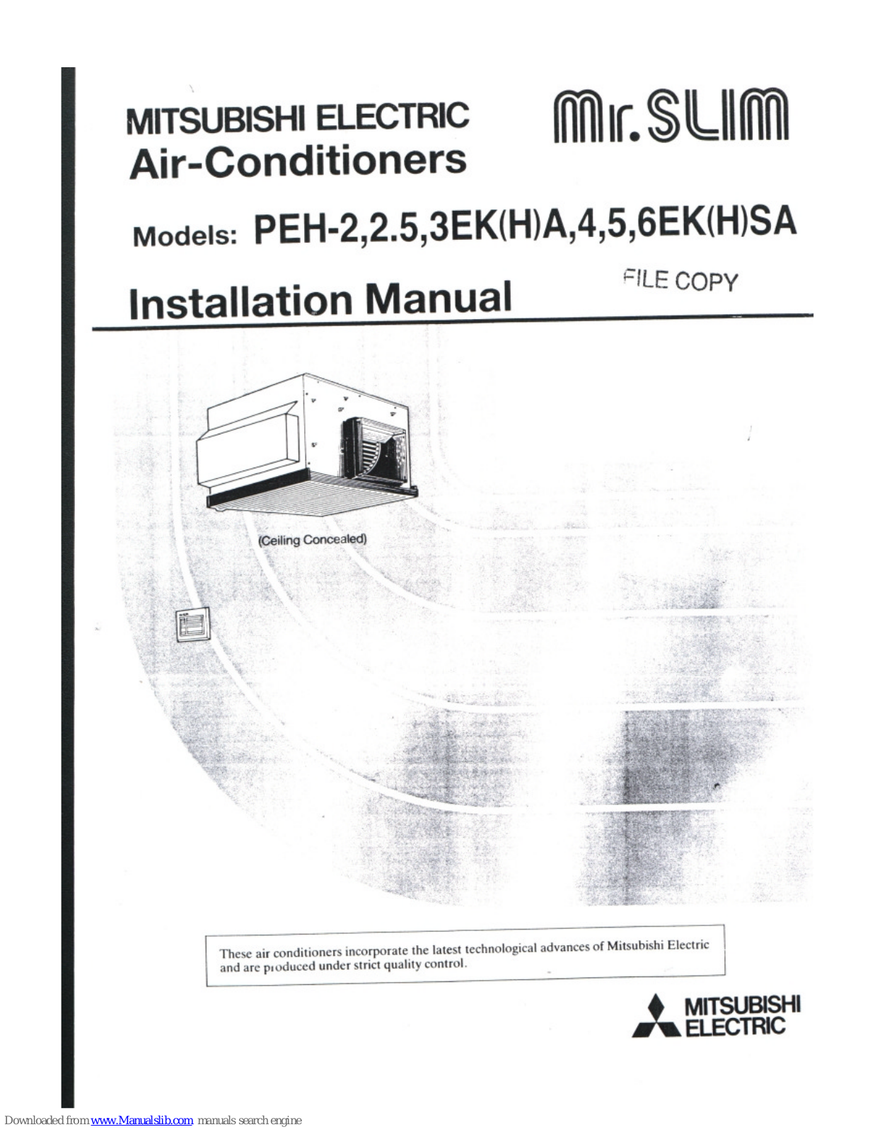 Mitsubishi PEH-2EKA, PEH-2EKHA, PEH-2.5EKA, PEH-2.5EKHA, PEH-3EKA Installation Manual