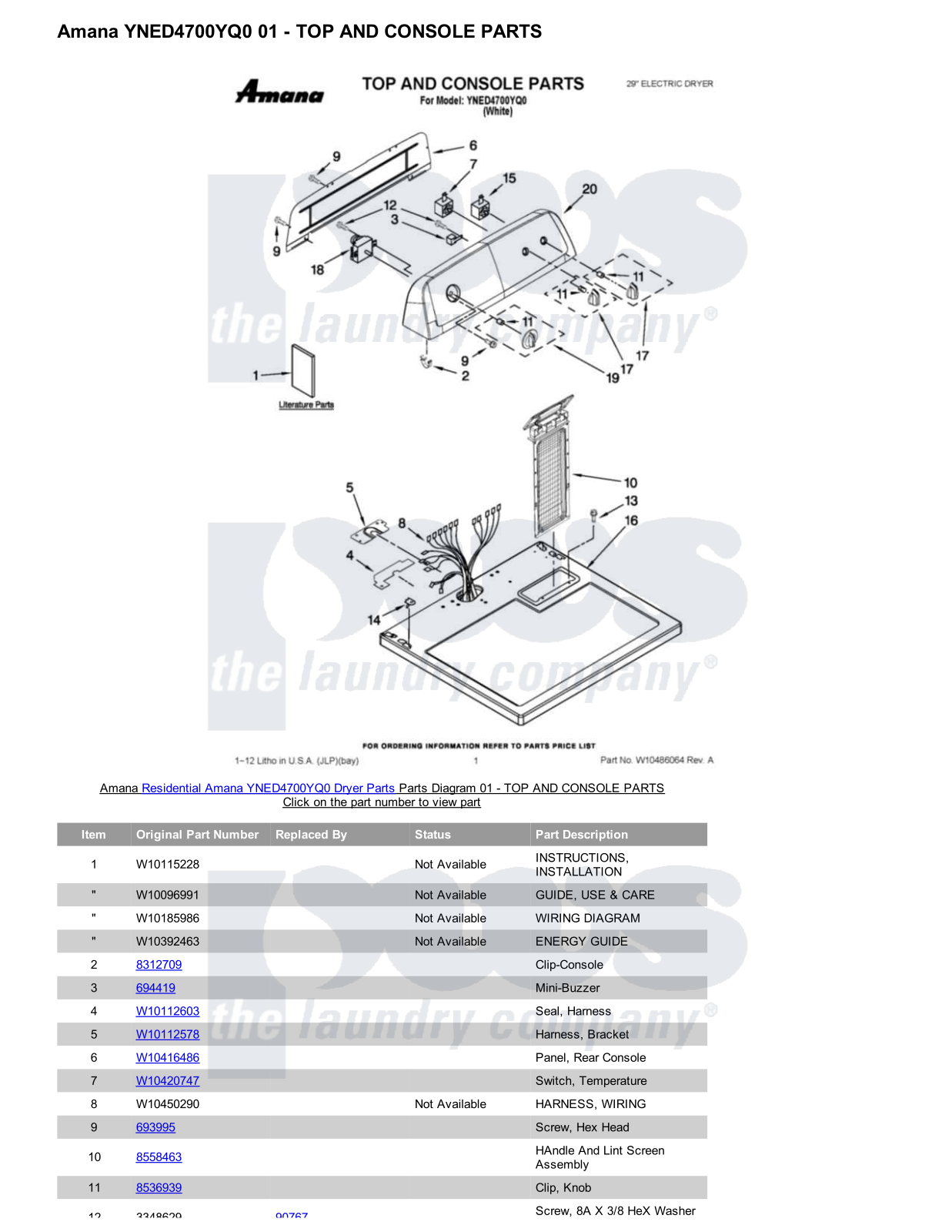 Amana YNED4700YQ0 Parts Diagram