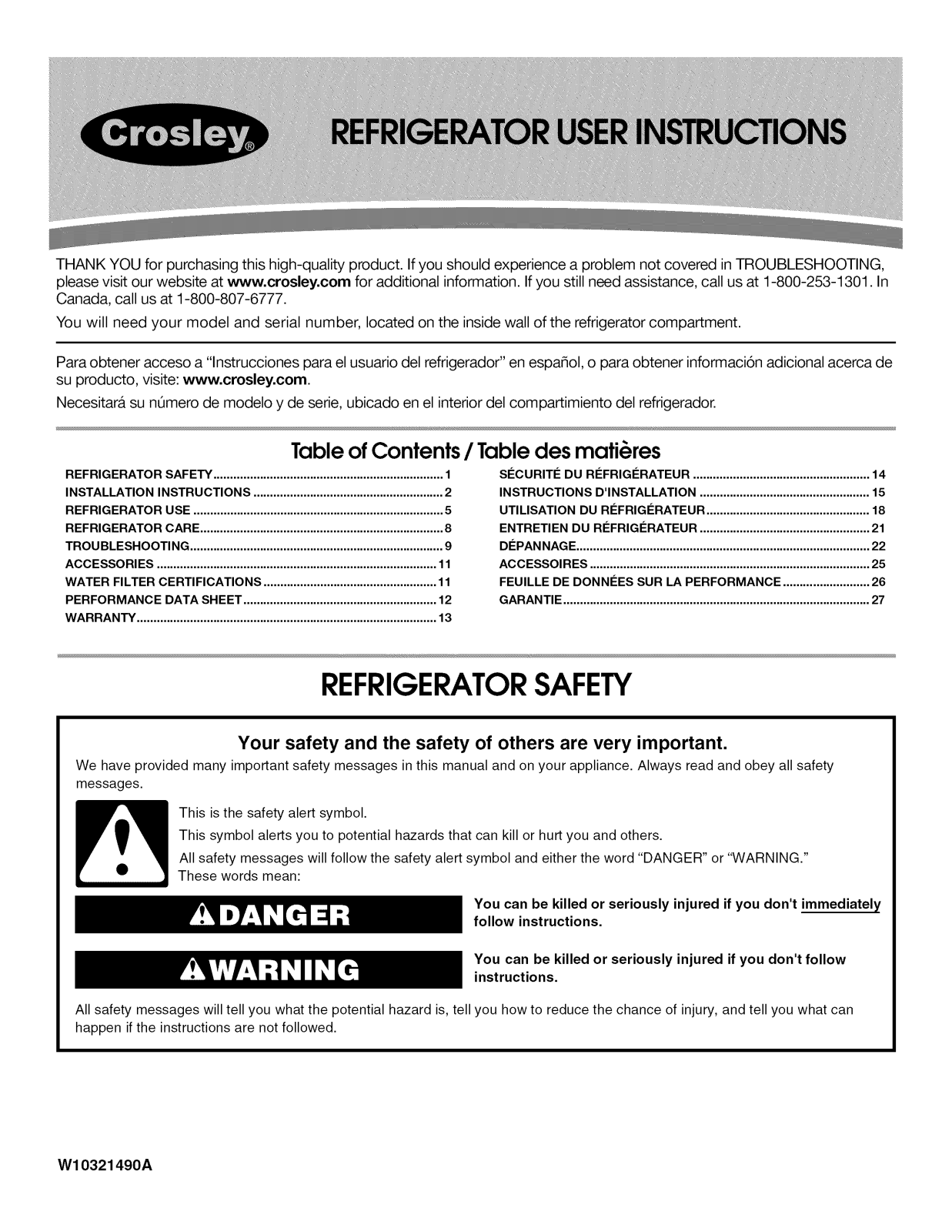 Crosley CS22CFXTS05 Owner’s Manual