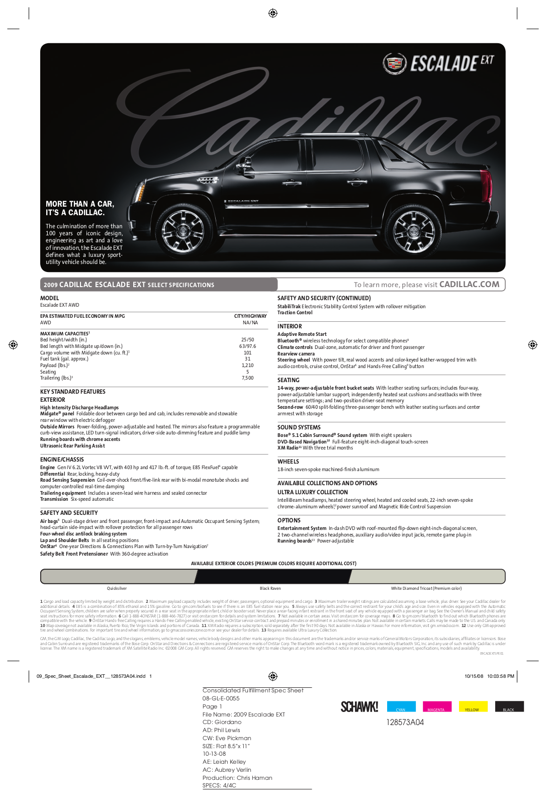 Cadillac ESCALADE EXT  2009 BROCHURE