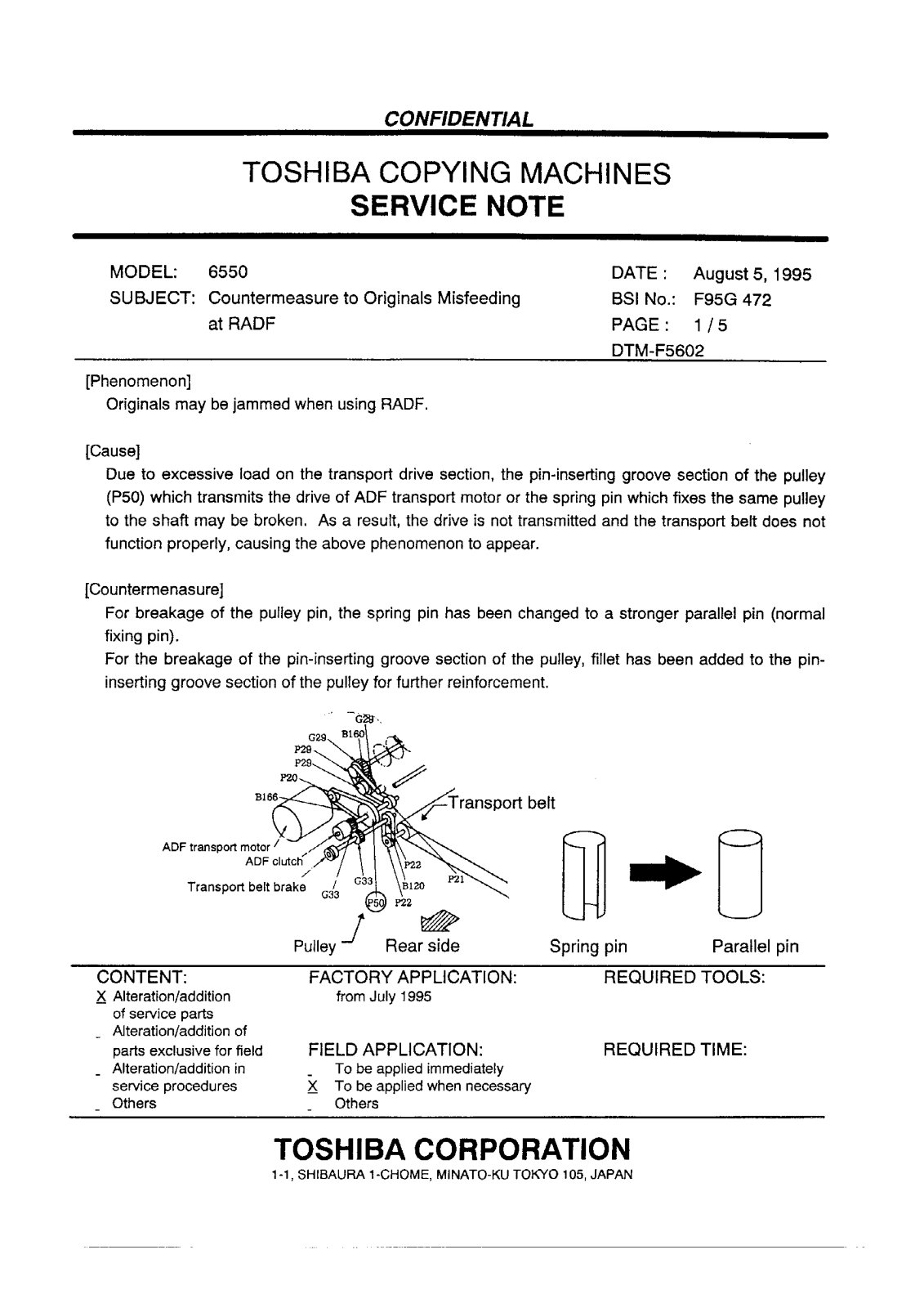 Toshiba f95g472 Service Note