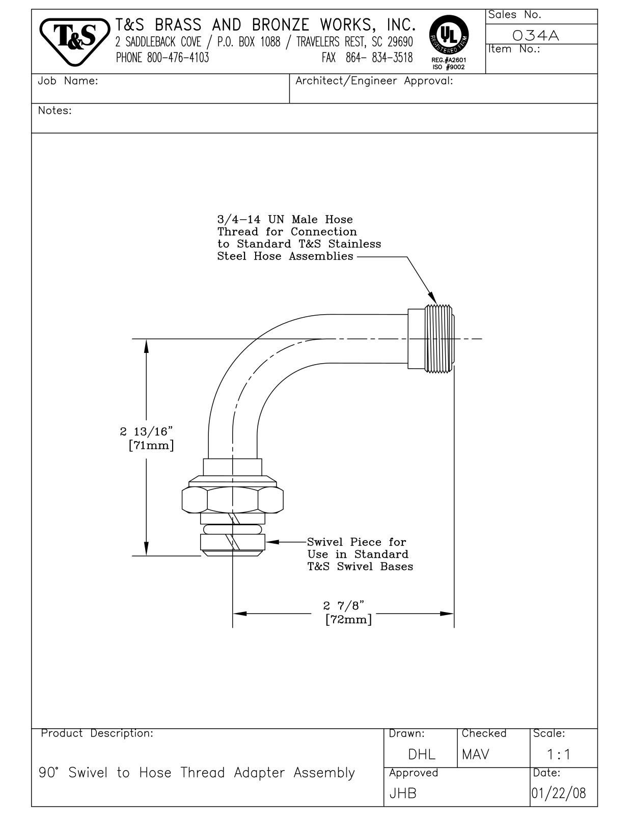 T&S Brass 034A User Manual - ManualMachine.com