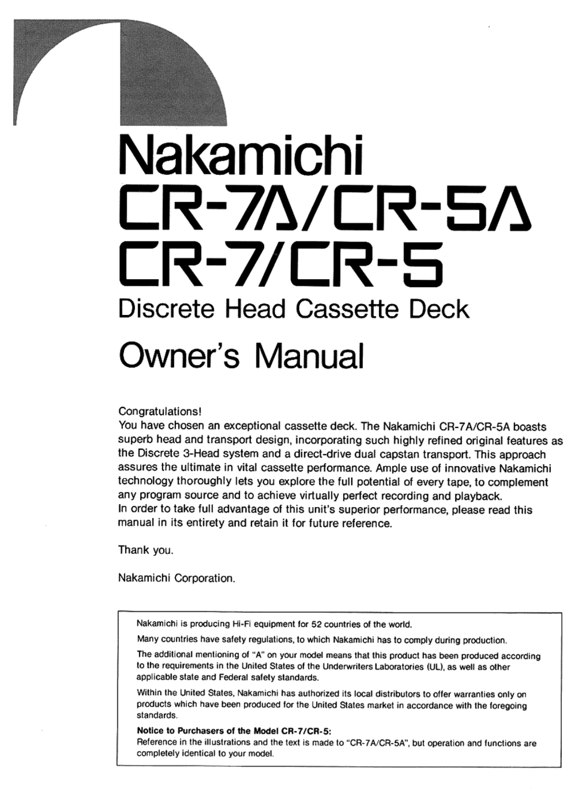 Nakamichi CR-7-A Owners manual