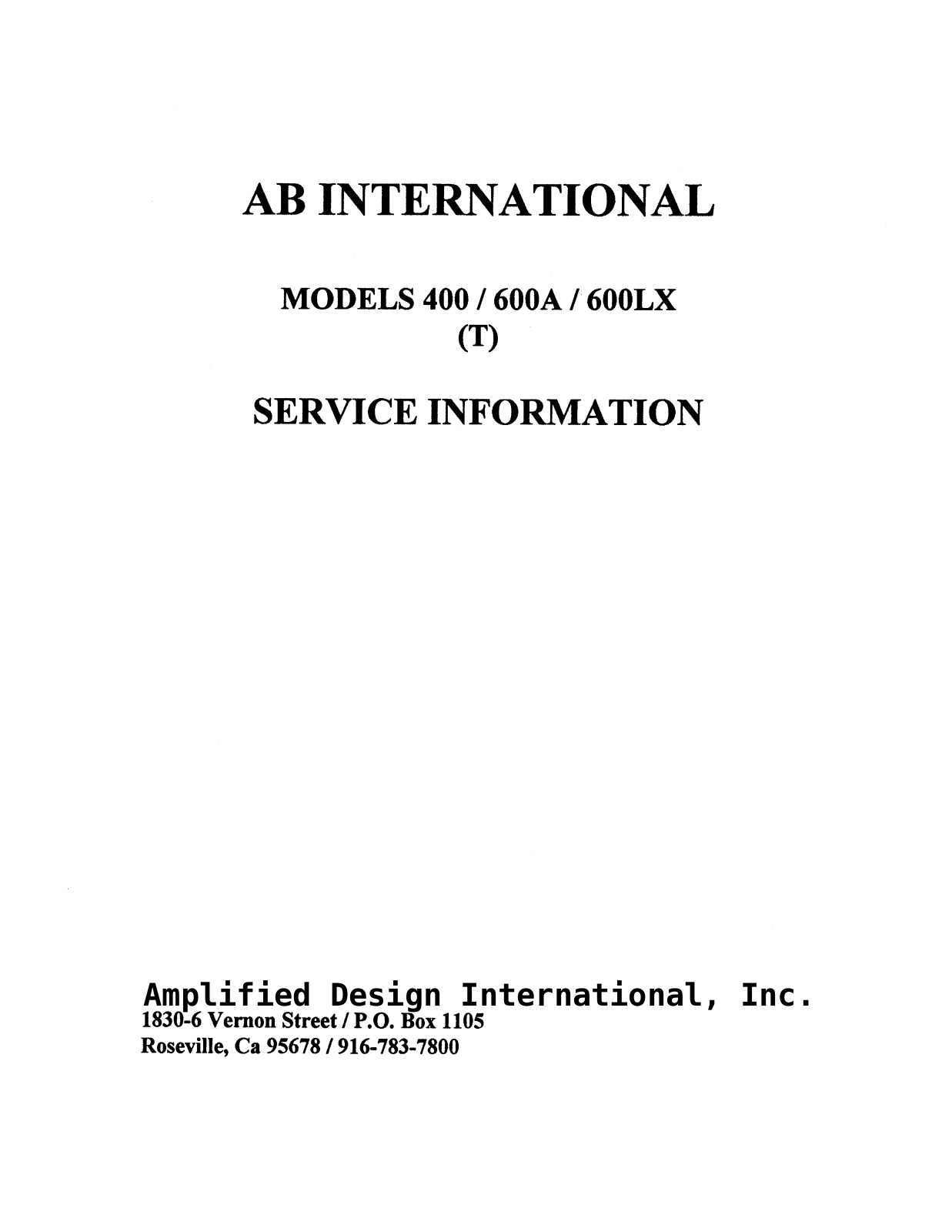 International 400, 600A, 600LX Service Manual