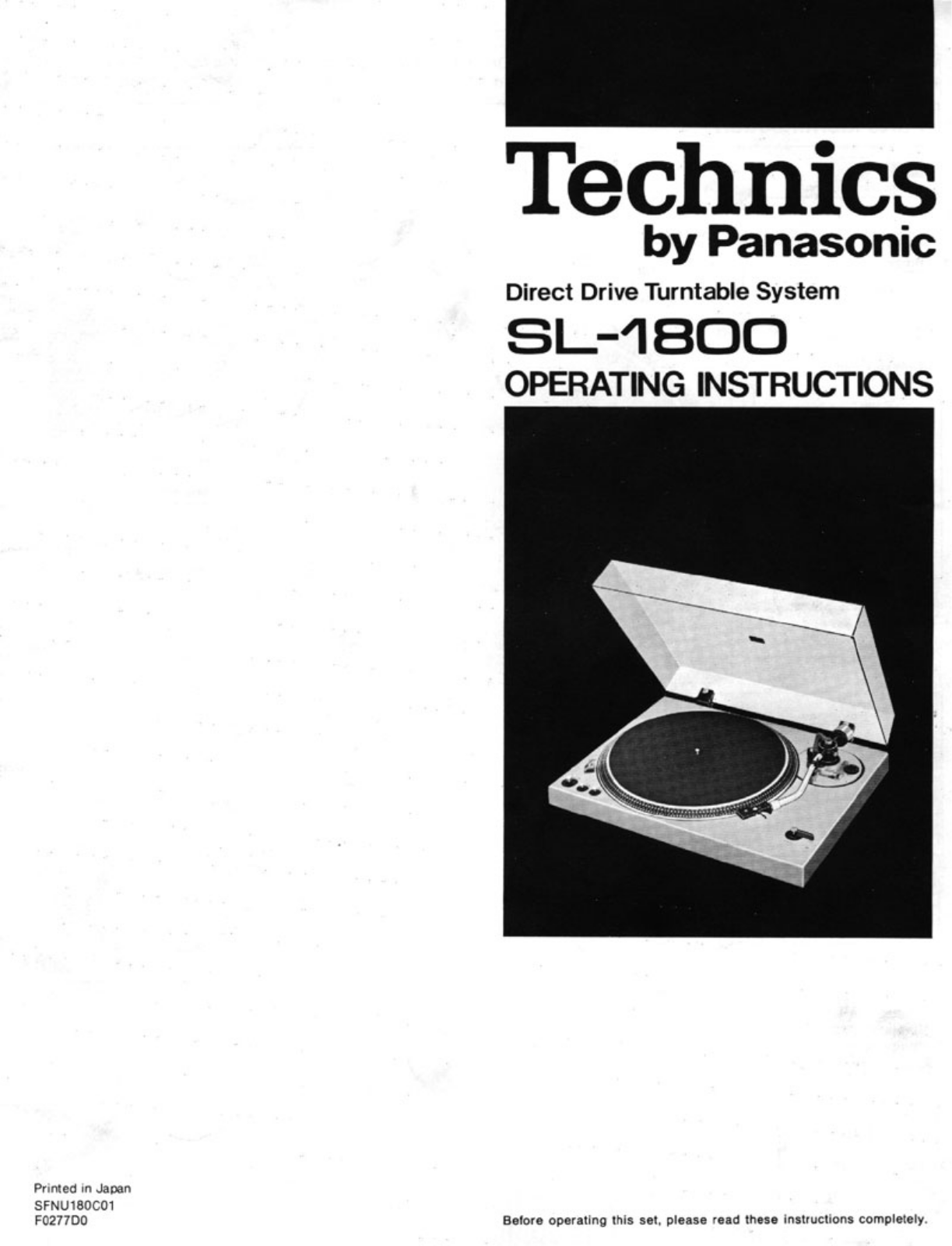 Technics SL-1800 Owners manual