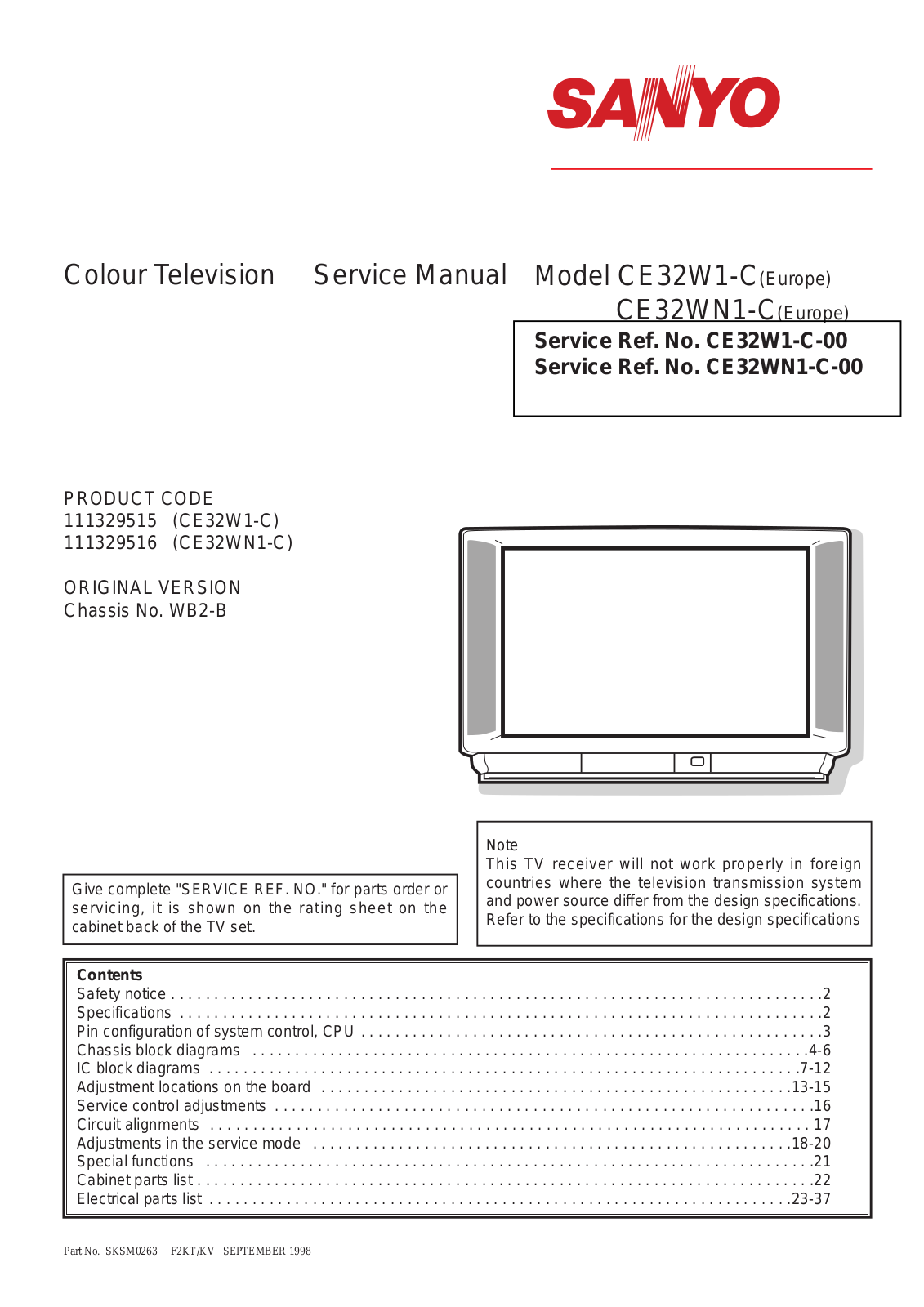 Sanyo CE32W1 Schematic