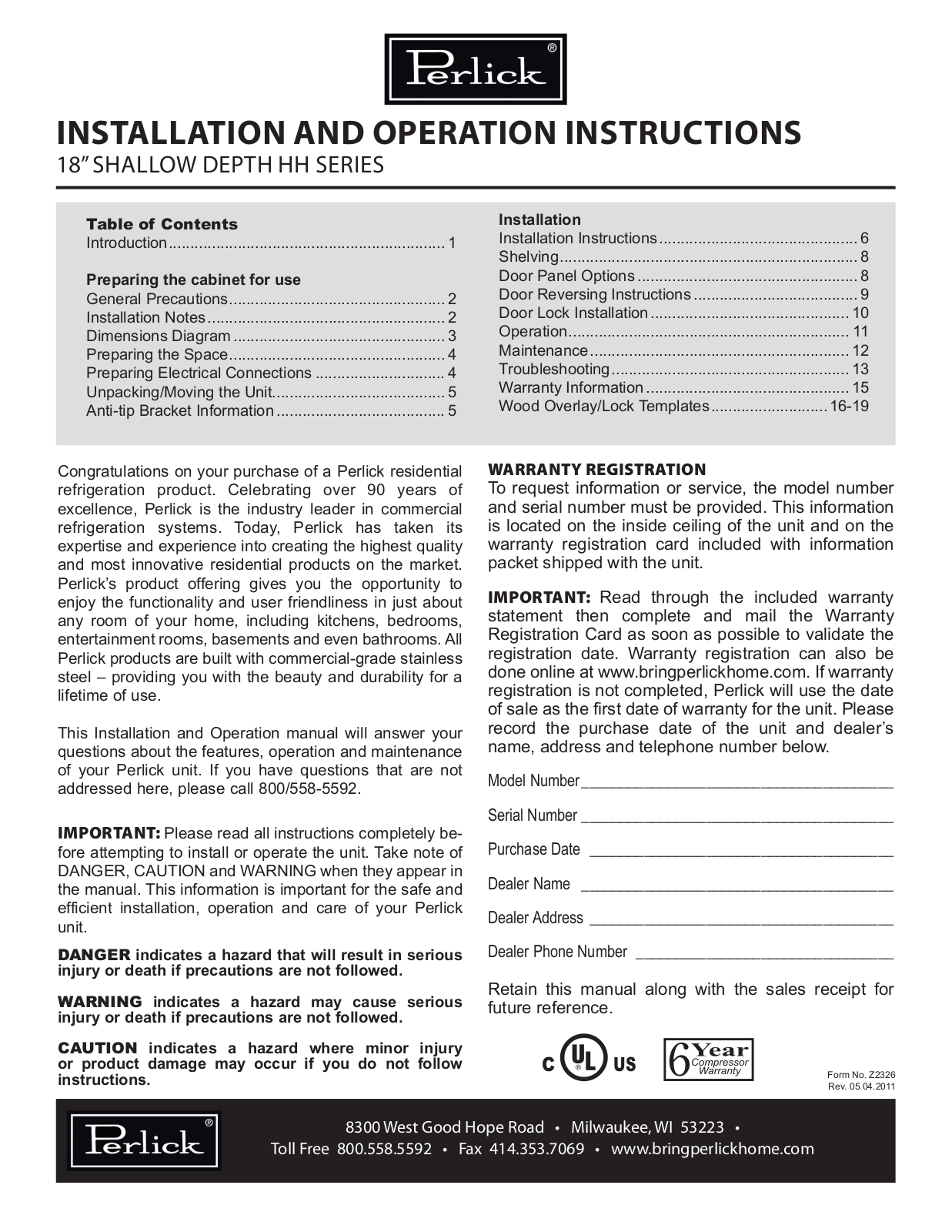 Perlick HH24BS4R User Manual