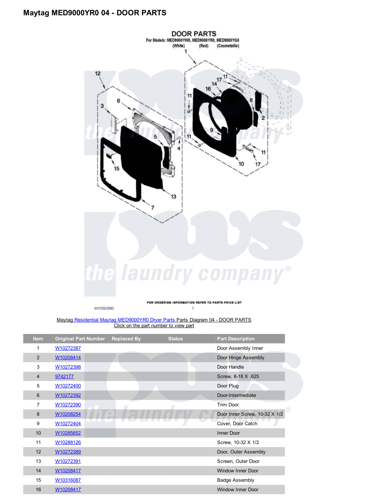 Maytag MED9000YR0 Parts Diagram