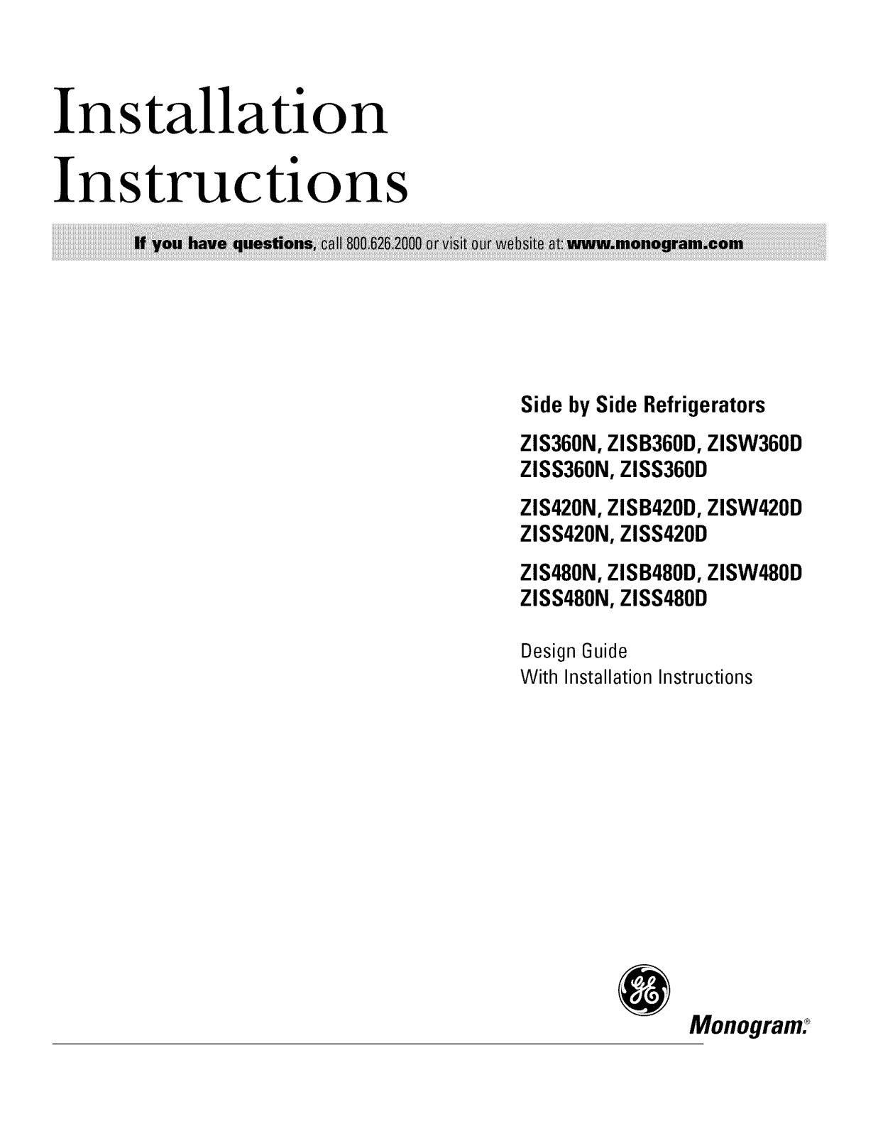 GE ZIS360NRC, ZIS360NRD, ZIS360NRE, ZIS360NRF, ZIS360NRG Installation Guide - ManualMachine.com