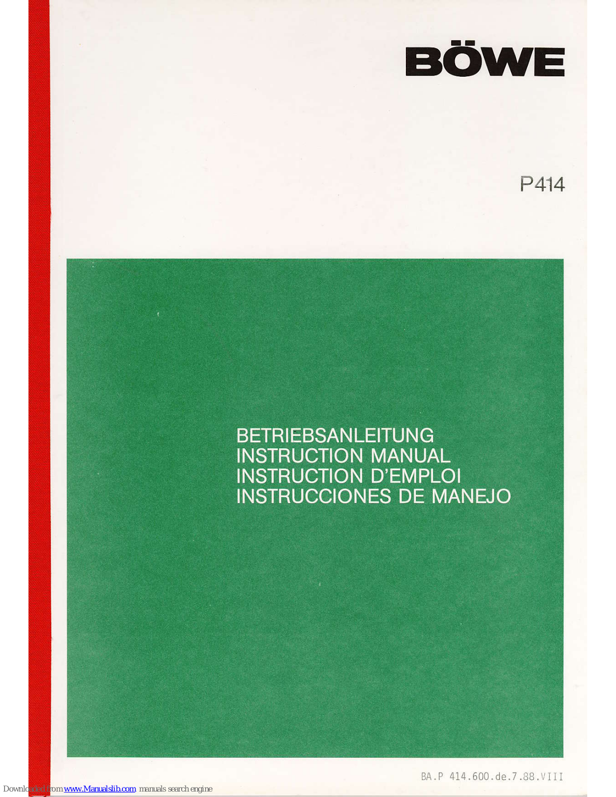 BOWE P414 Instruction Manual - ManualMachine.com