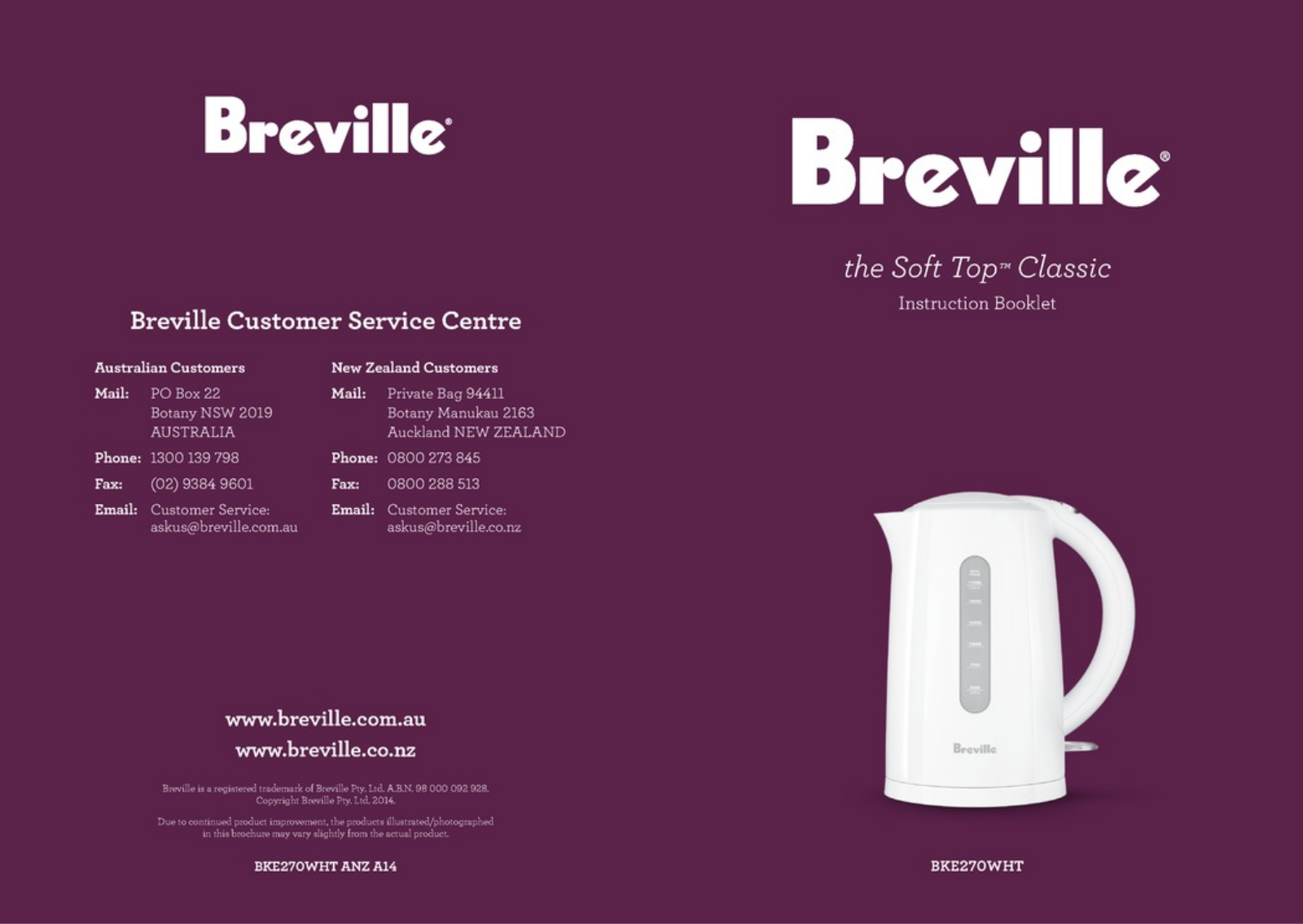 Breville BKE270WHT User Manual