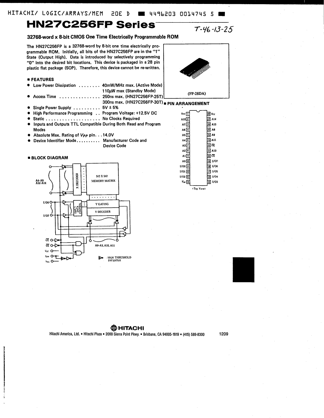 HIT HN27C256FP-25T, HN27C256FP-30T Datasheet