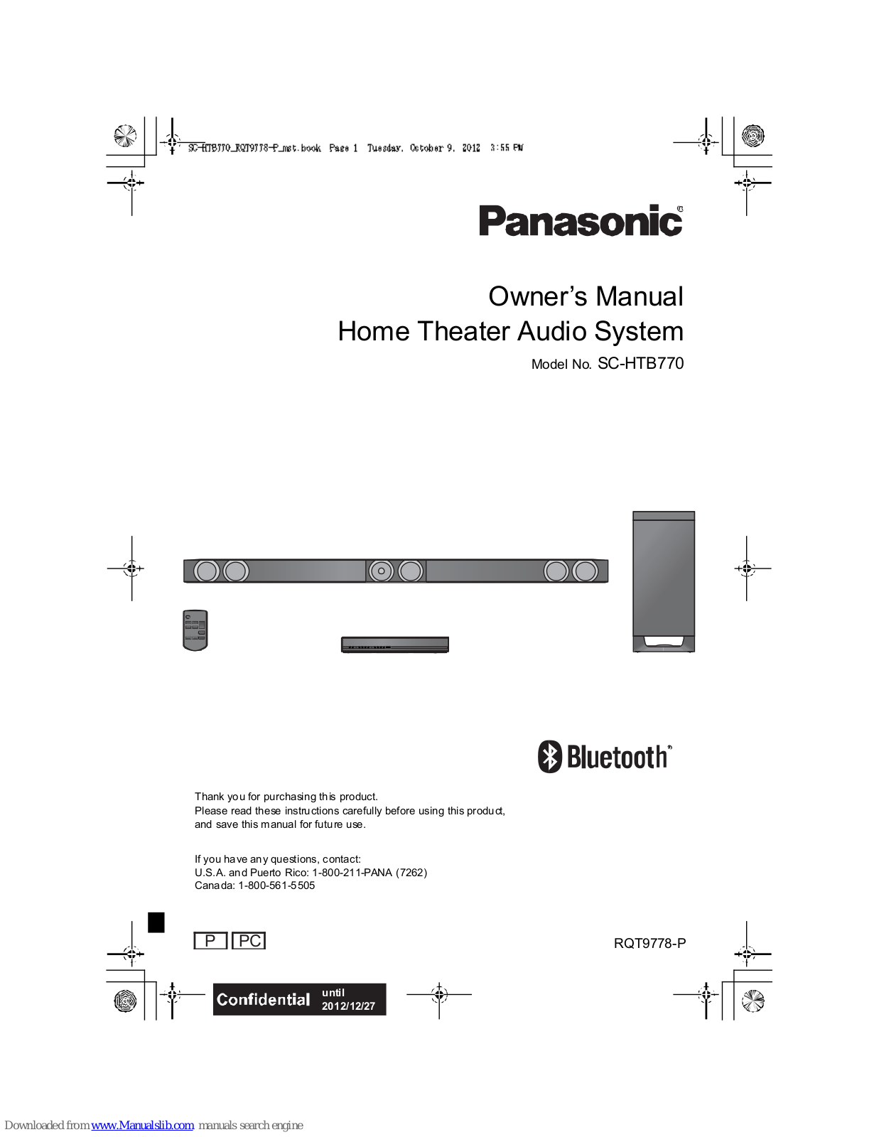 Panasonic SC-HTB770, SB-HWA770, SB-HTB770, SU-HTB770, SB-HTB570 Owner's Manual