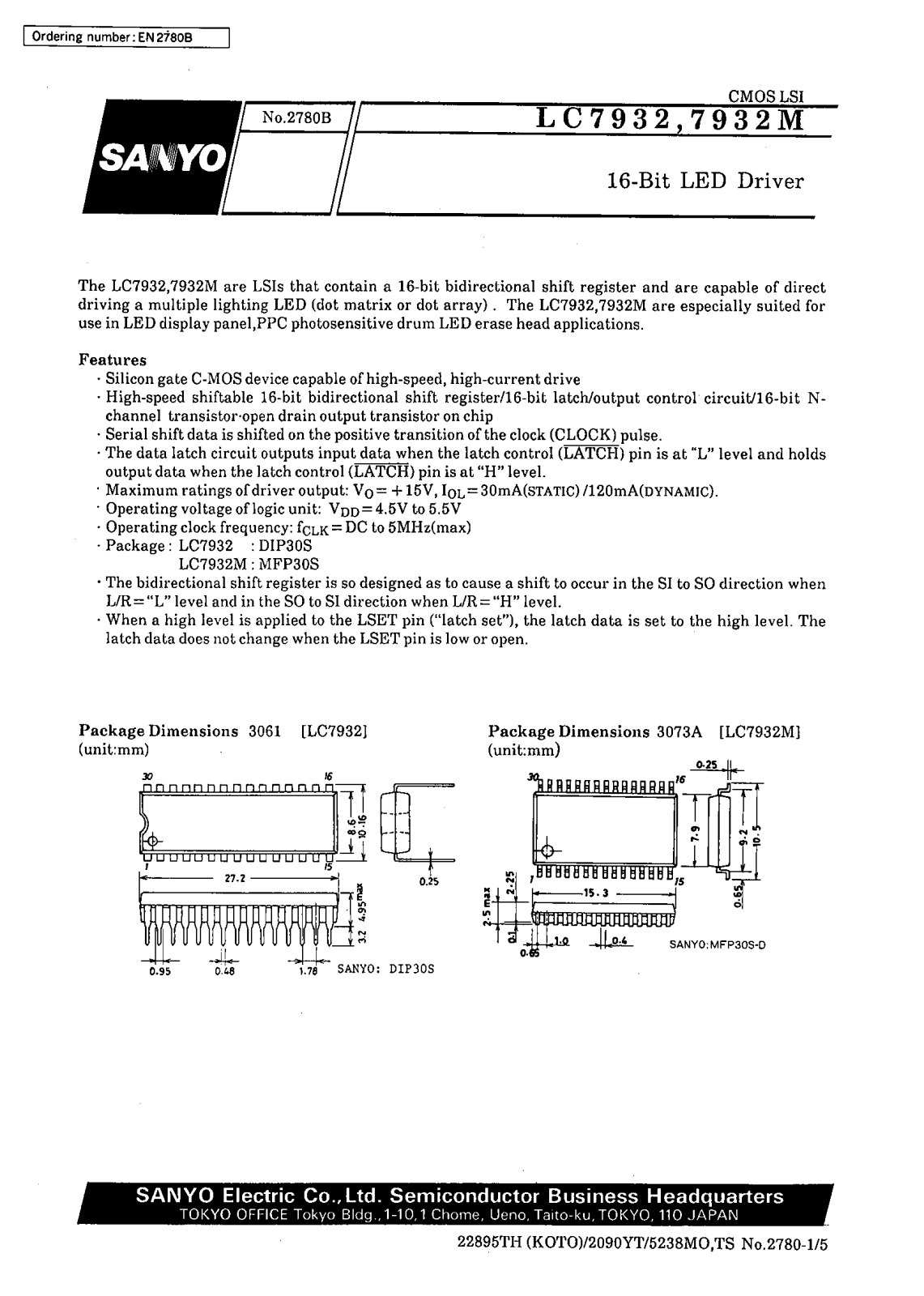 SANYO LC7932M, LC7932 Datasheet