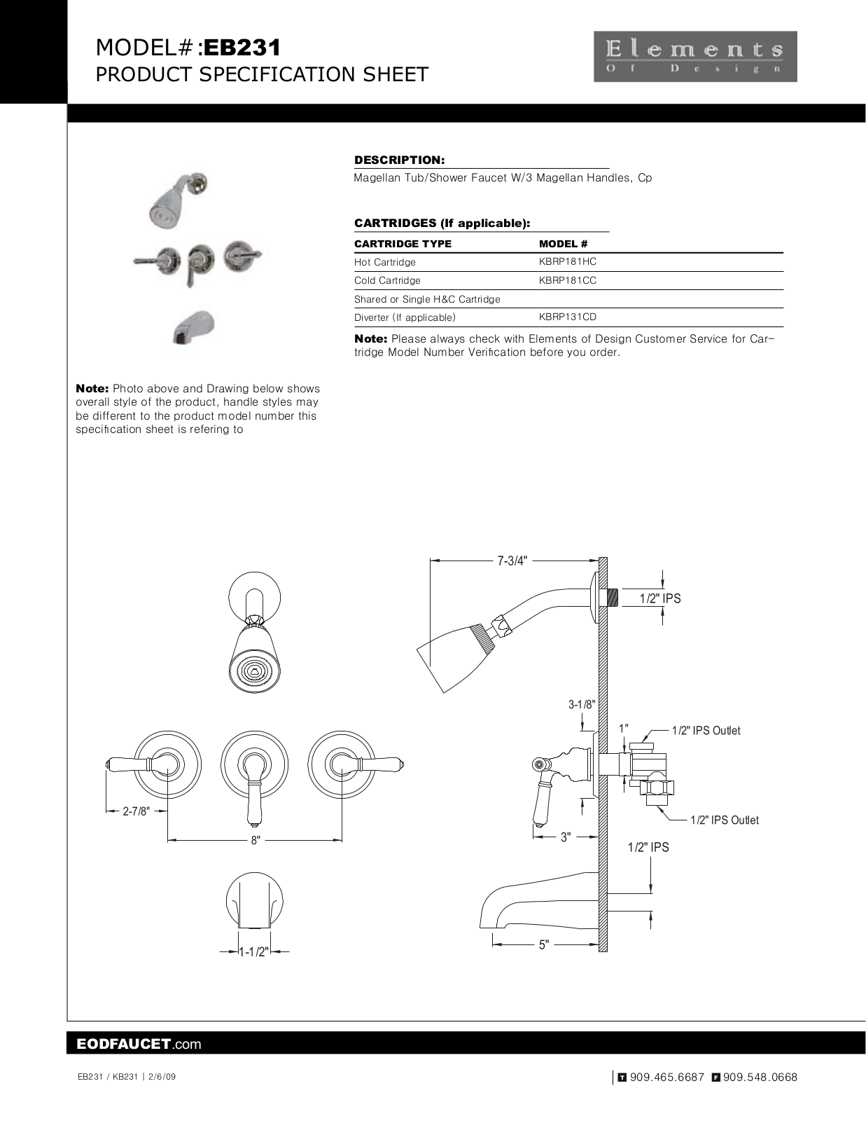 Elements of Design EDE1554 Specification Sheet - ManualMachine.com