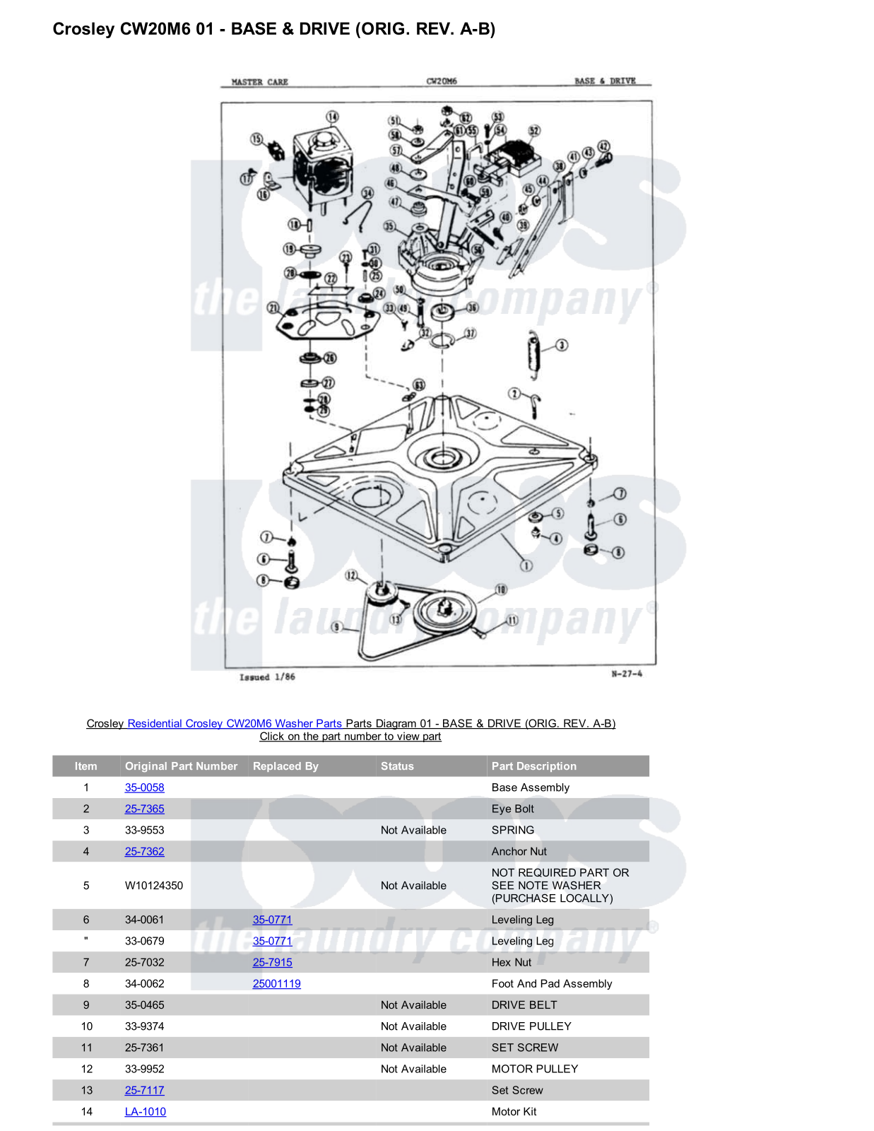 Crosley CW20M6 Parts Diagram