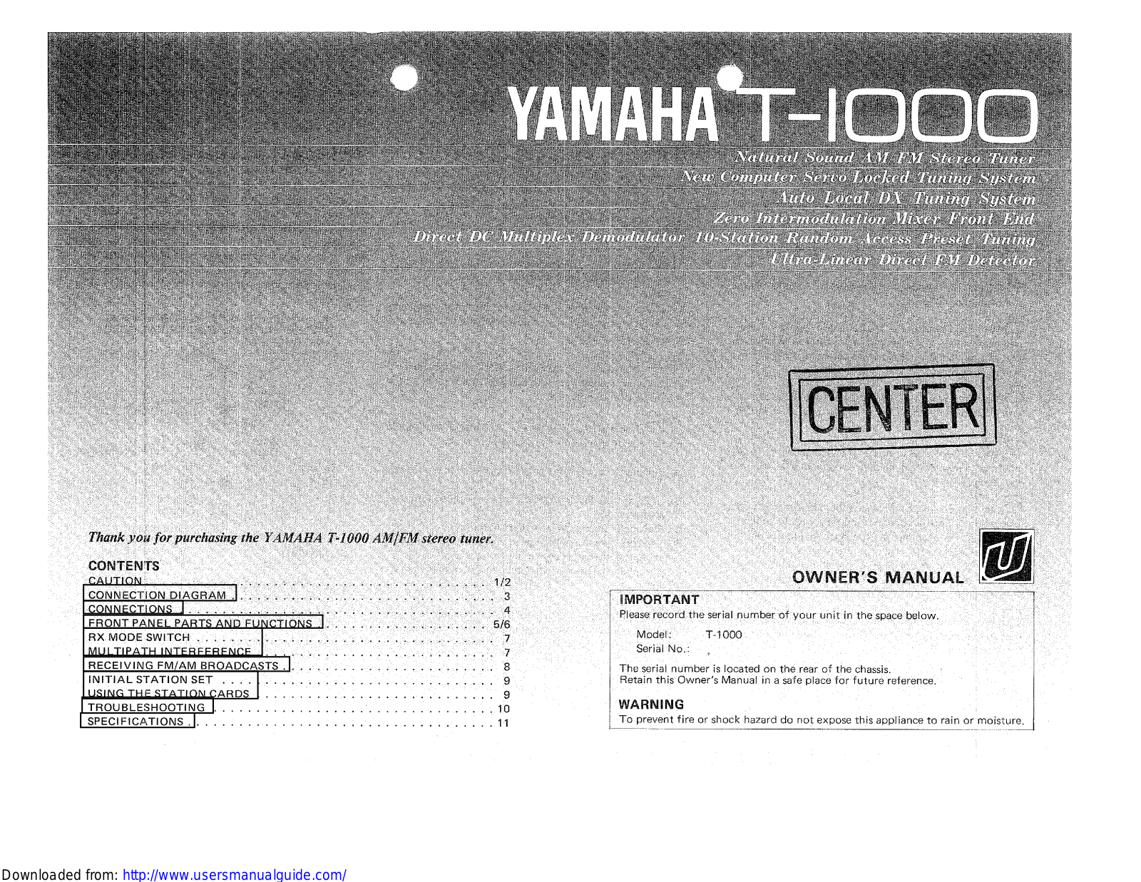 Yamaha Audio T-1000 User Manual