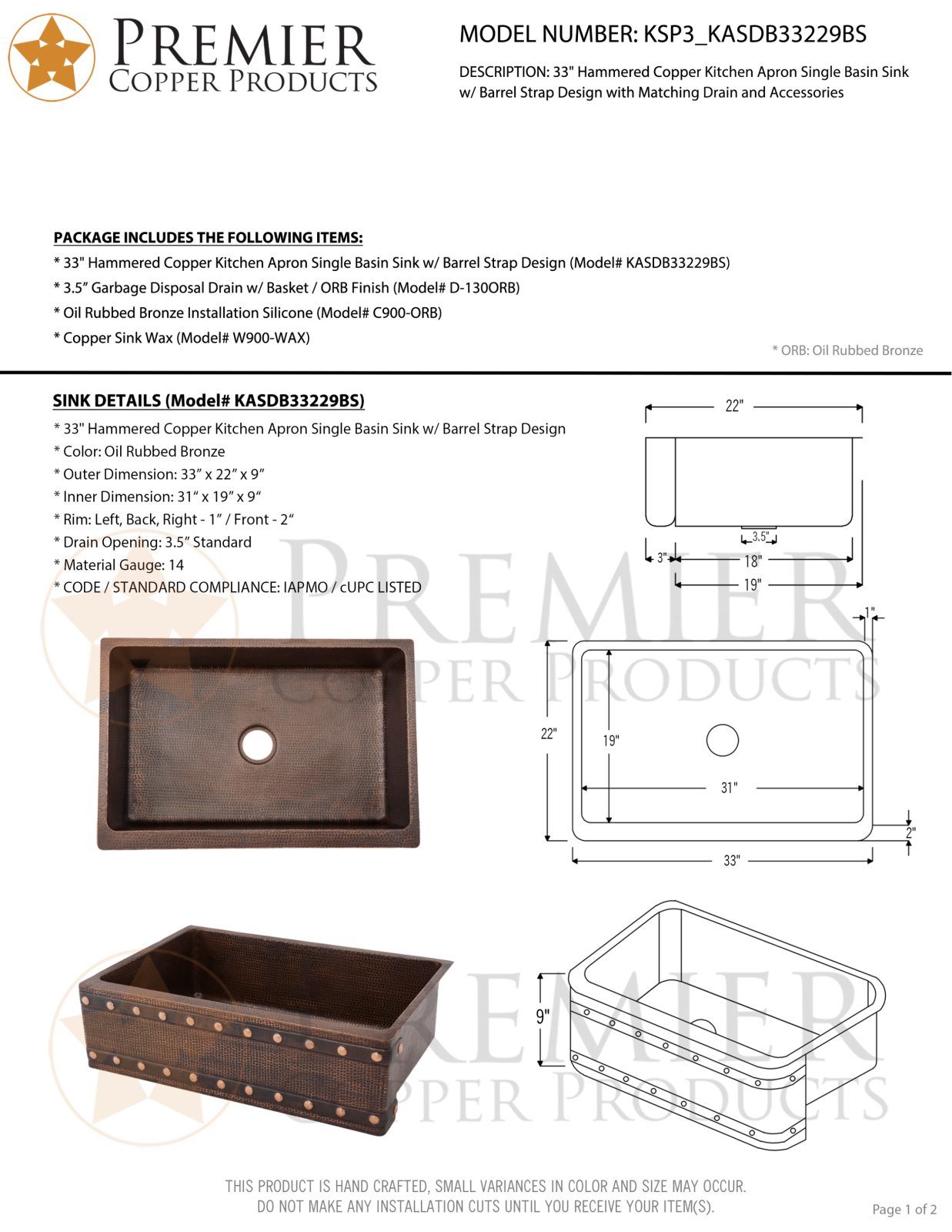 Premier Copper Products IER1577 Specifications - ManualMachine.com