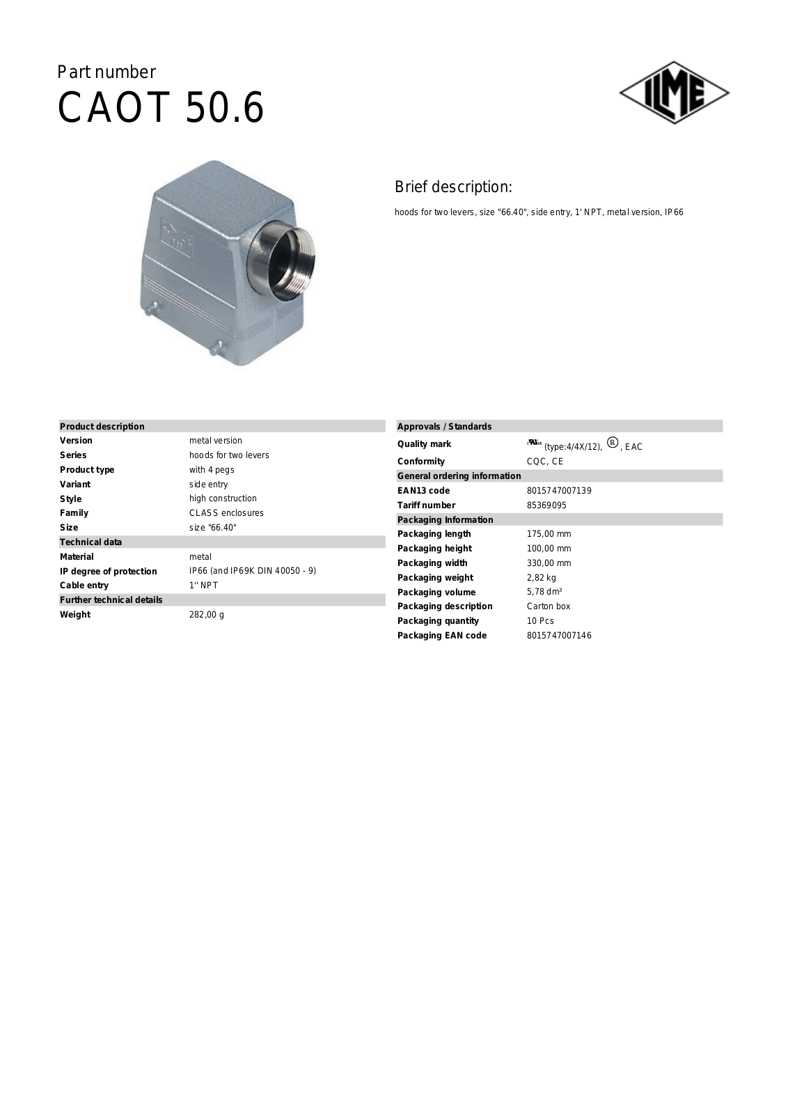 ILME CAOT-50.6 Data Sheet