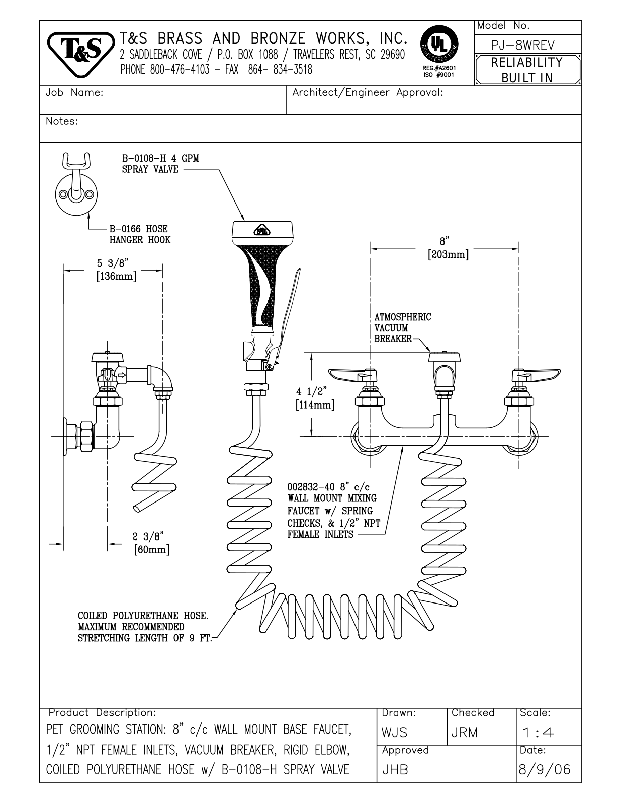 T&S Brass PJ-8WREV User Manual