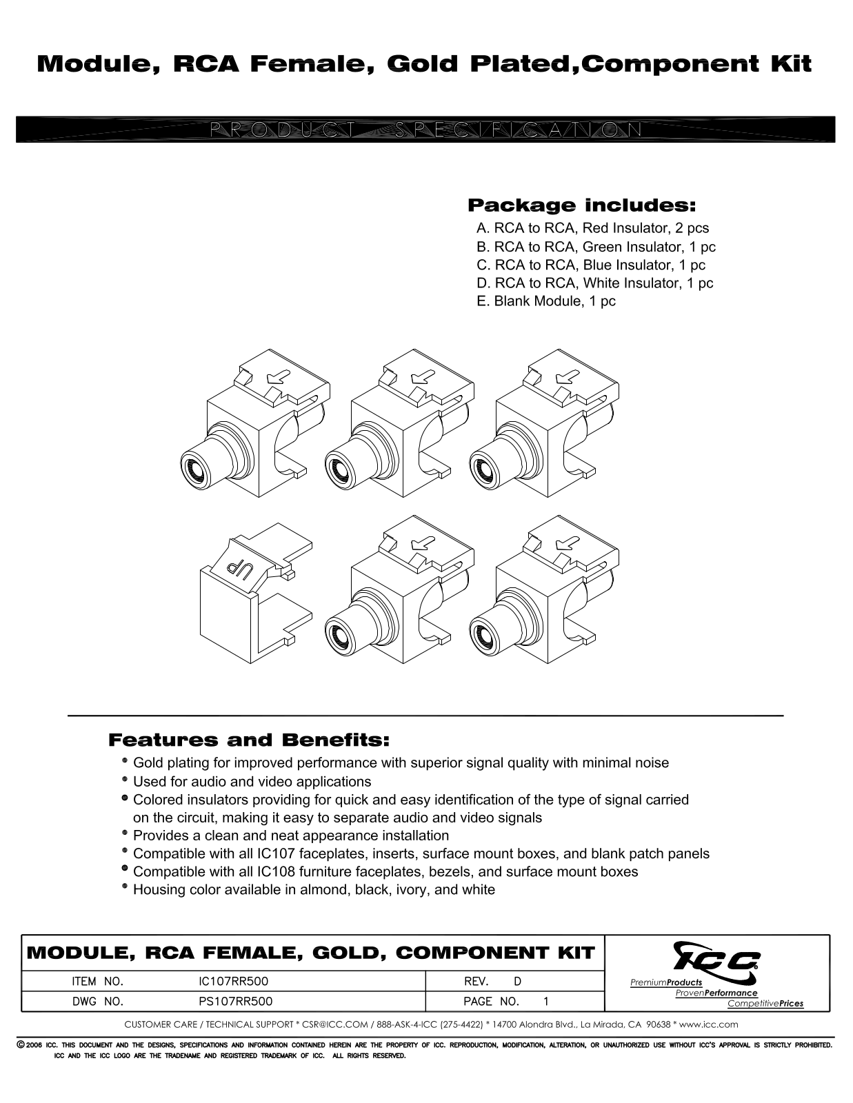 ICC IC107RR5BK Specsheet