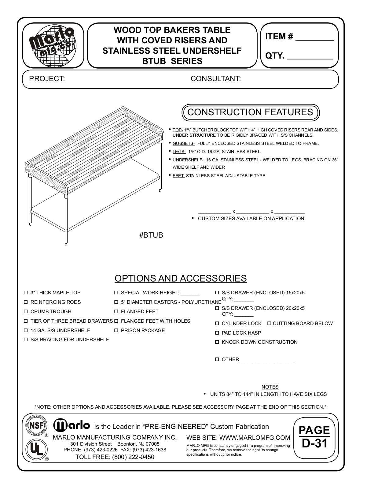 Marlo BTUB10824 User Manual