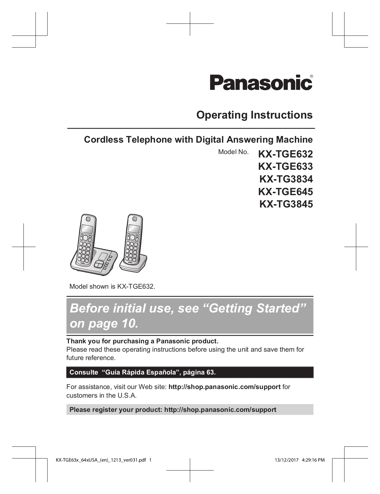 Panasonic kx-tge632 Operation Manual