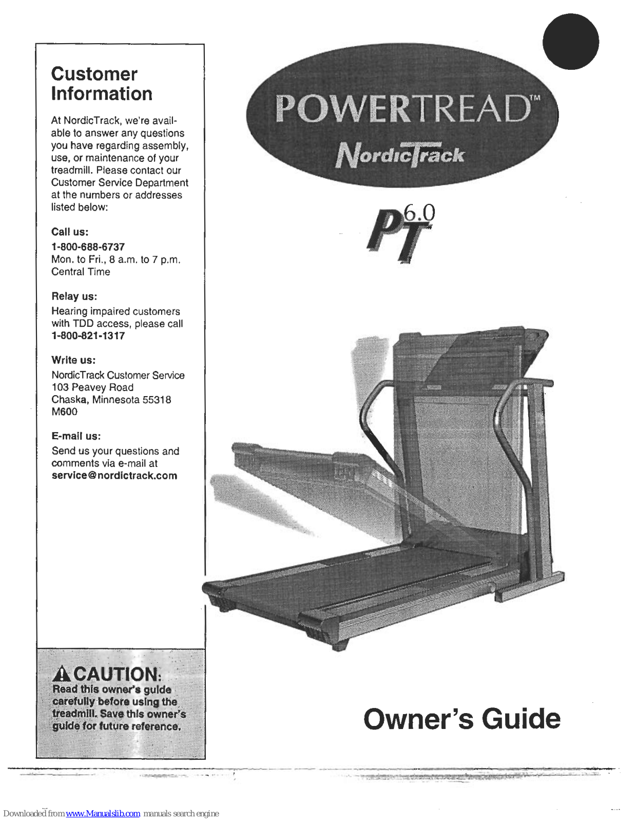 NordicTrack PowerTread PT6.0 Owner's Manual