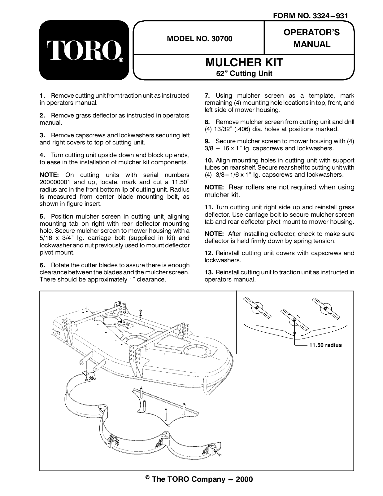 Toro 30771 Installation Instructions