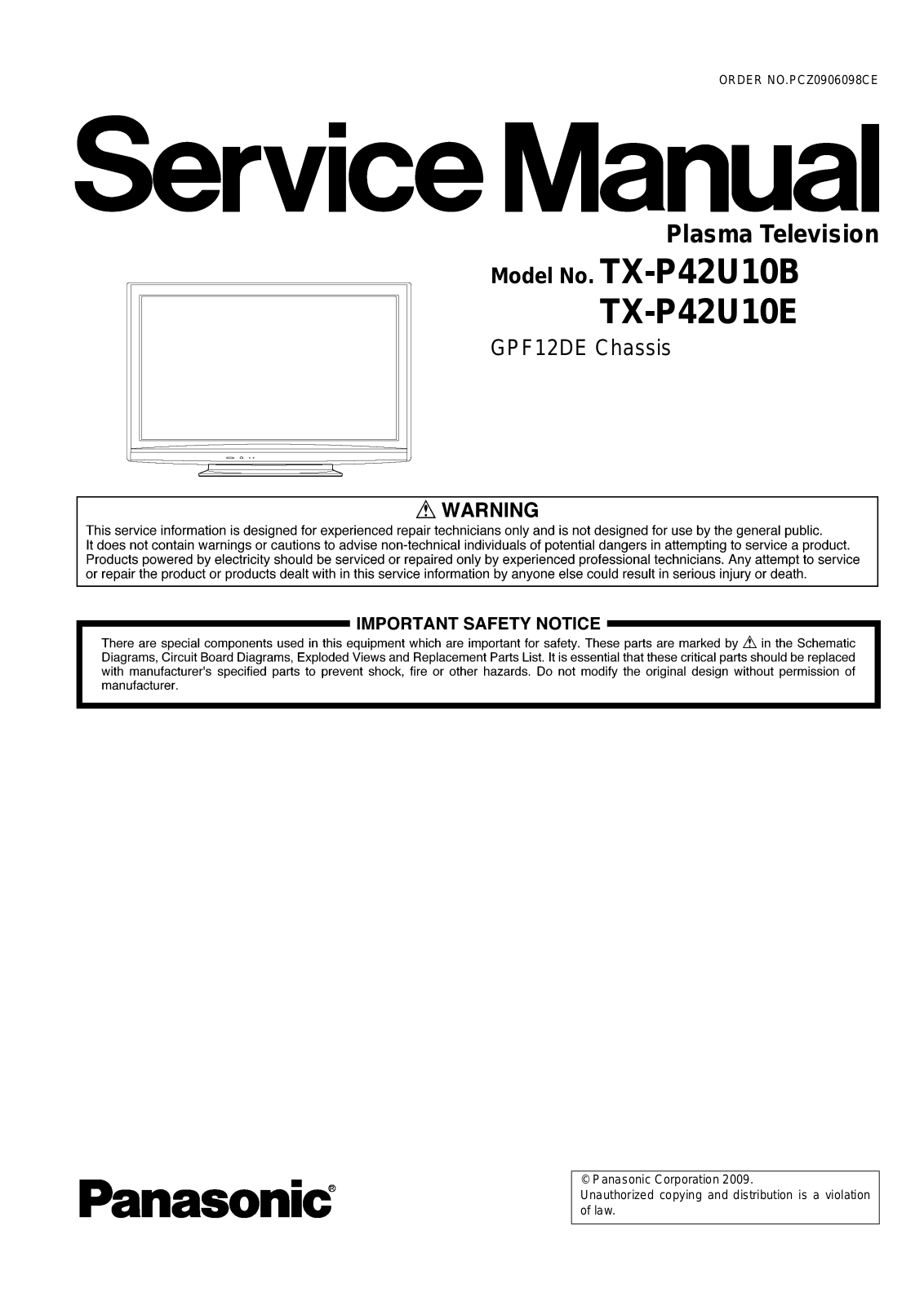 Panasonic TX-P42U10B, TX-P42U10E Service manual