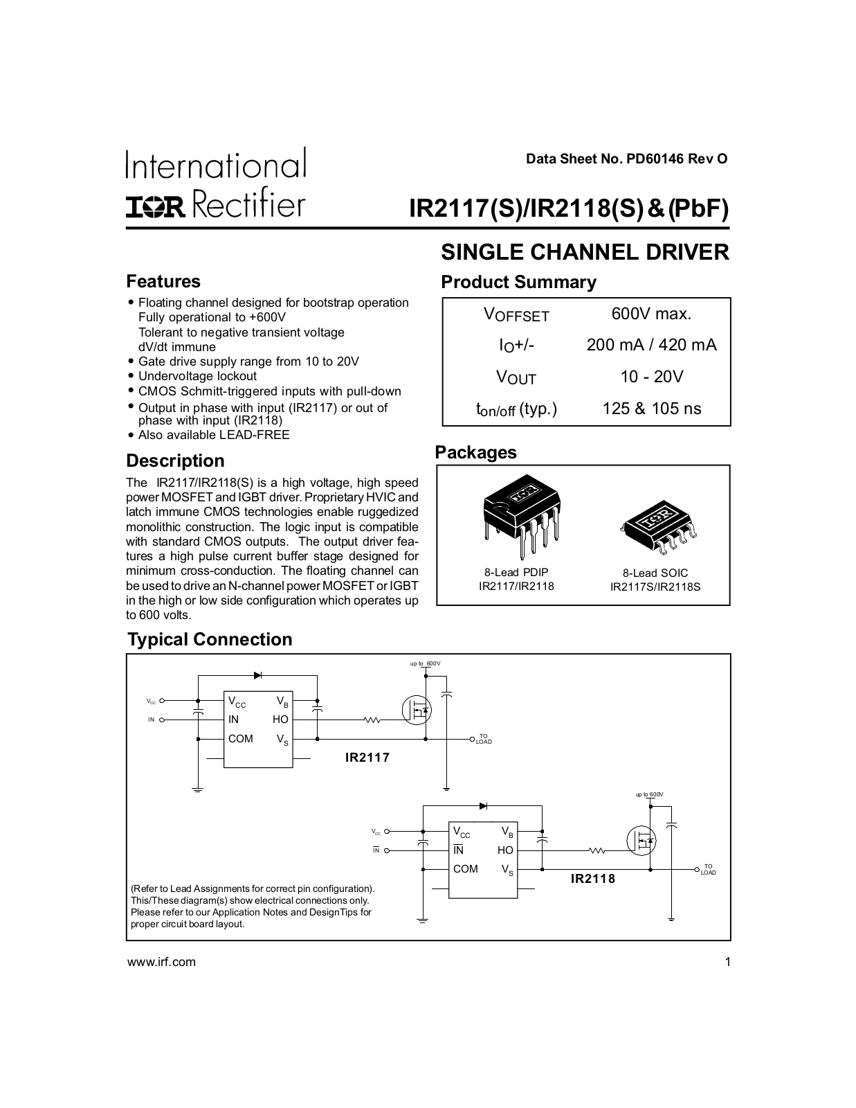 Datasheet IR2117PBF Specification - ManualMachine.com