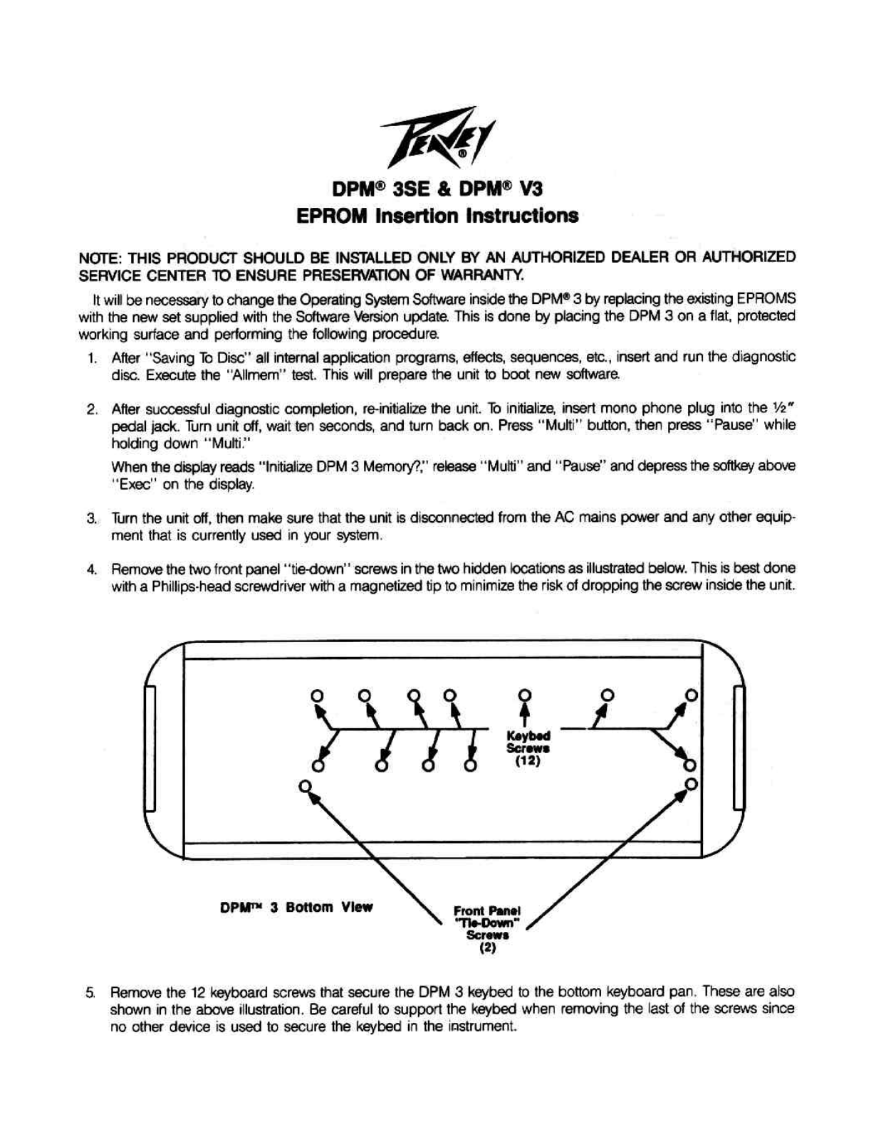 Peavey DPM 3SE, DPM 3V INSERTION INSTRUCTIONS